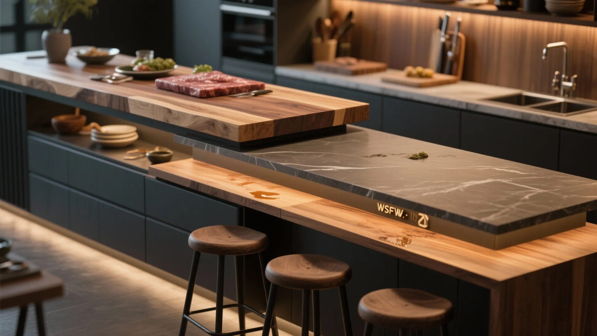 5. Integrated bench with multi-level surfaces