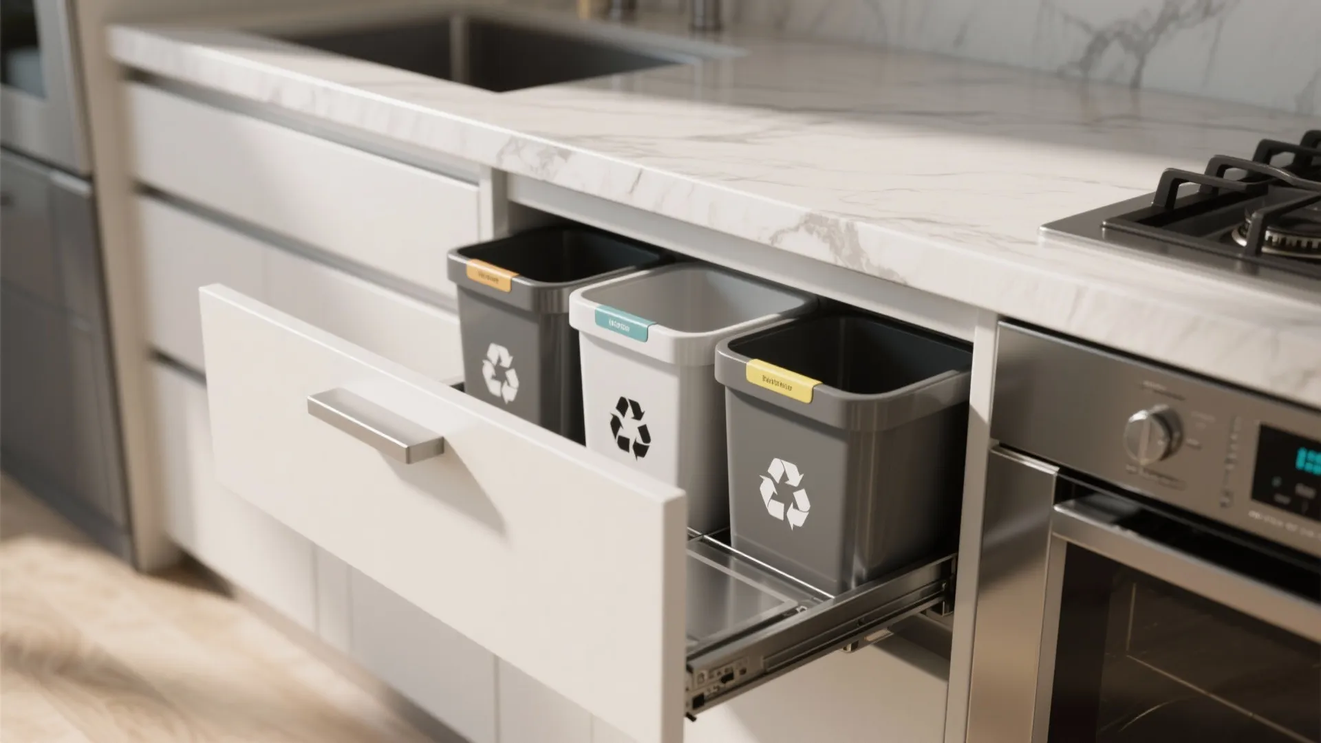 4. Integrated trash, recycling & bins