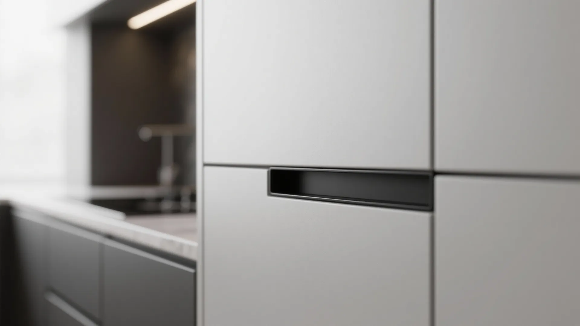 3. Integrated black pulls for a sleek, handleless vibe