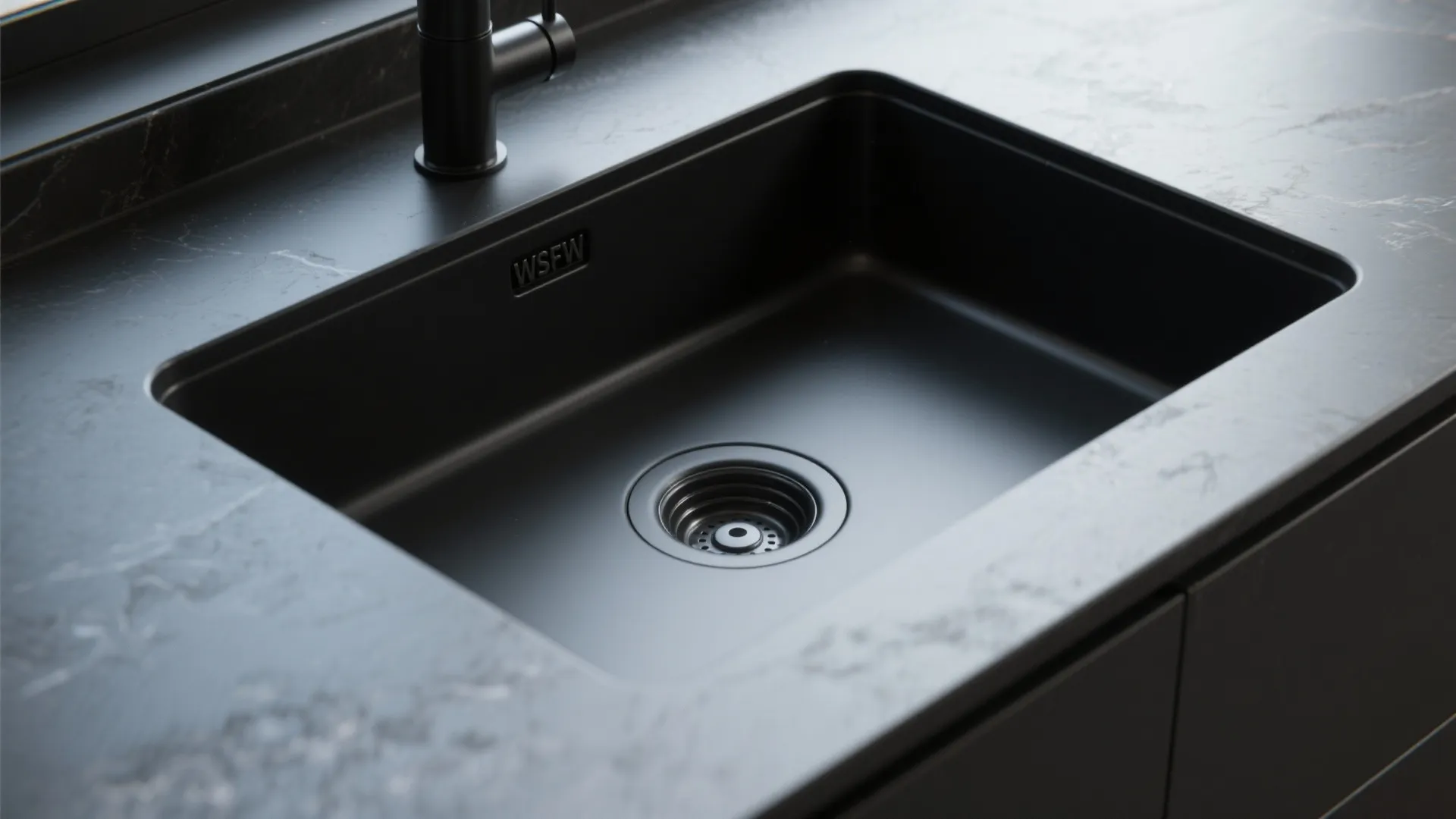 4. Integrated sink in the black countertop