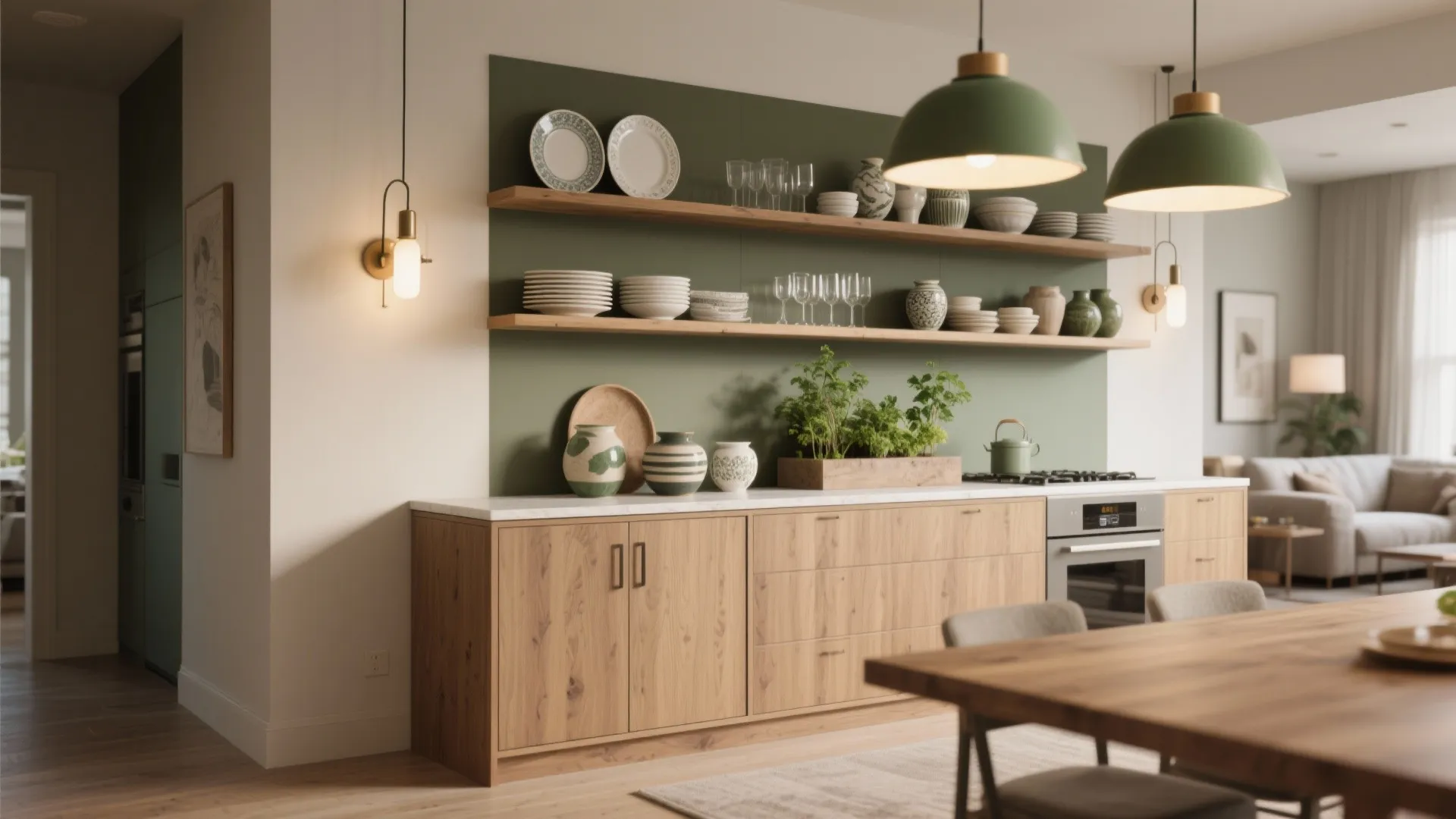 5. Integrated Buffet with Open Shelving