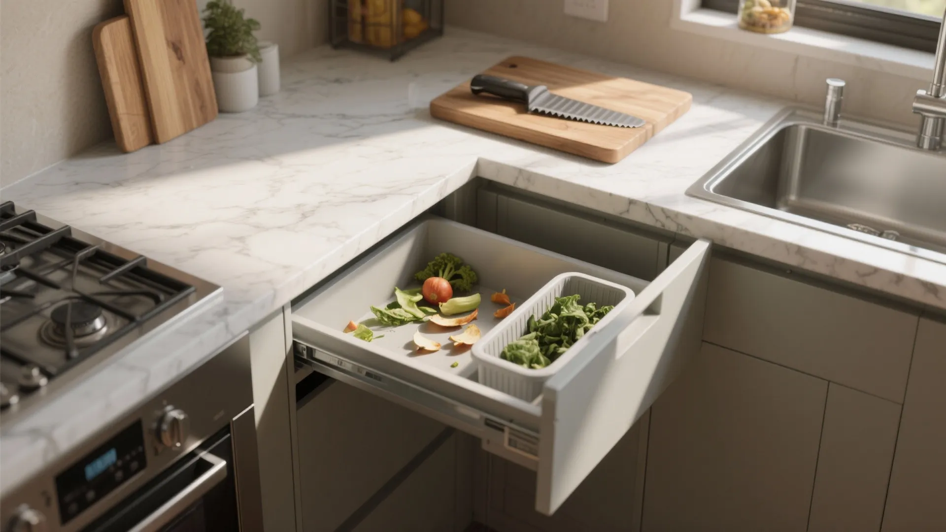 3. Integrated prep station with compost chute