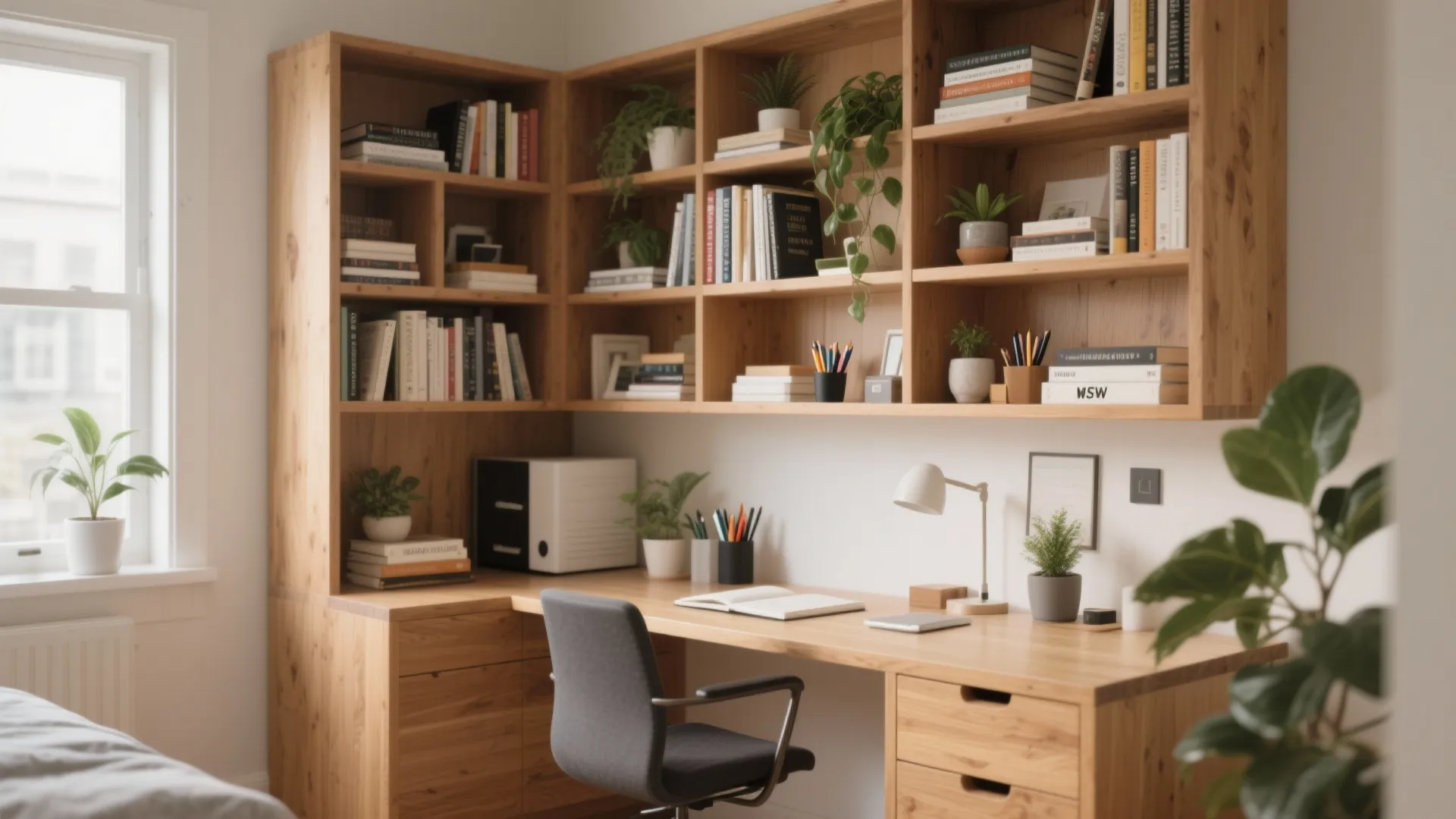5. Bookshelves with Integrated Desk