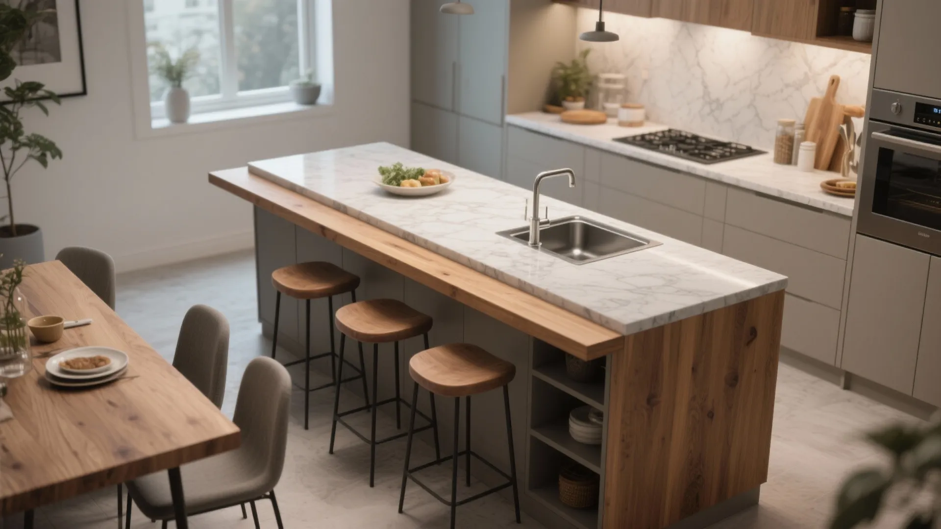 3. Island with integrated dining and prep (visualize in 3D)