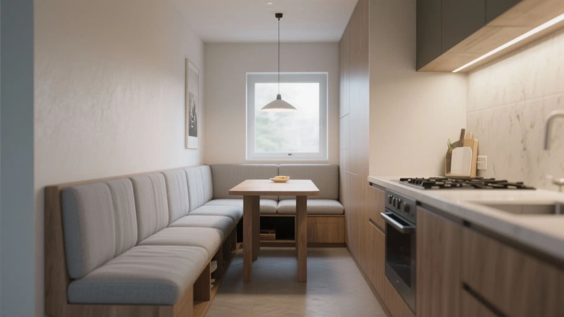 Banquette seating with storage in kitchen