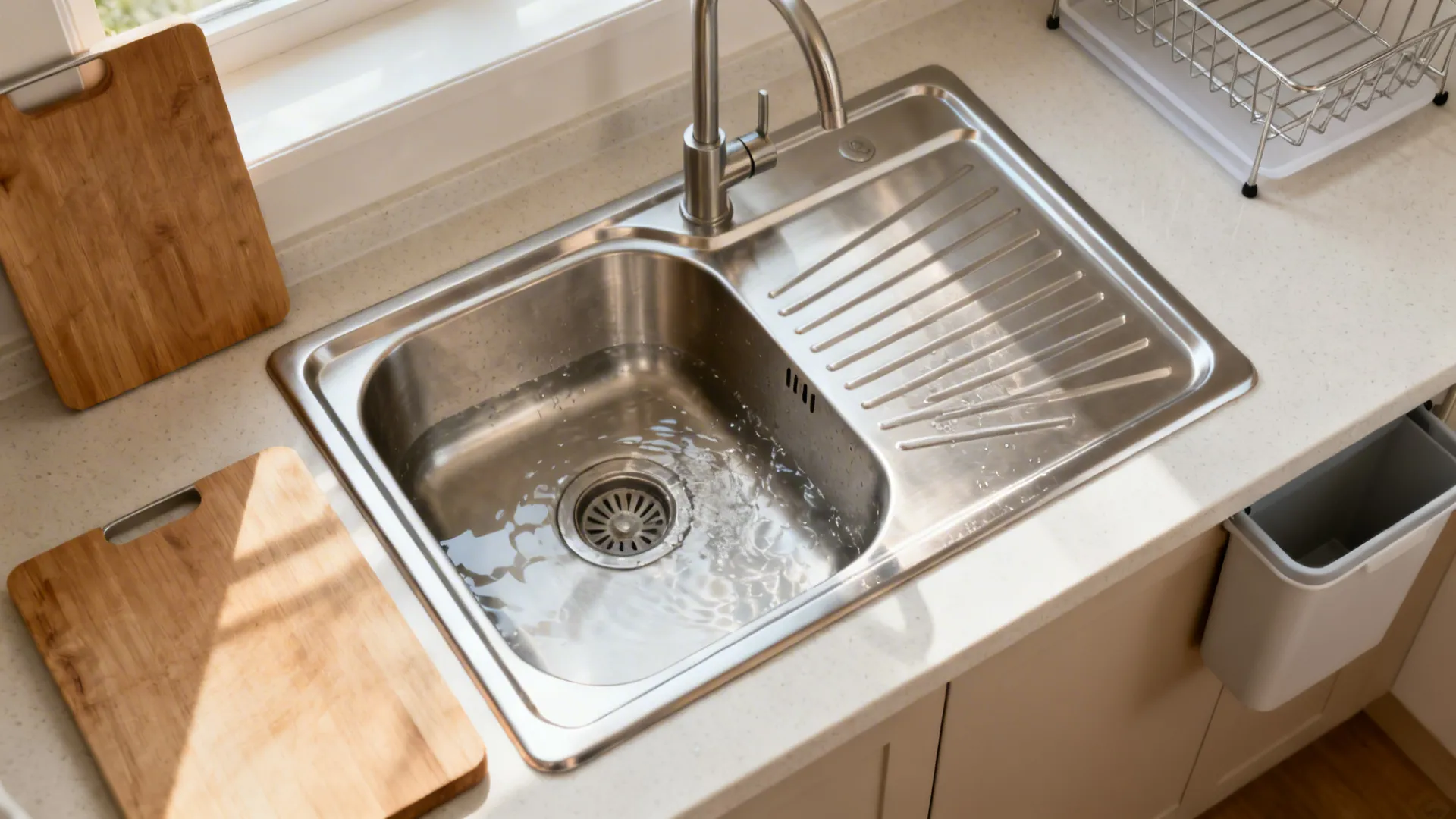 Integrated basin and drainer for a seamless prep zone