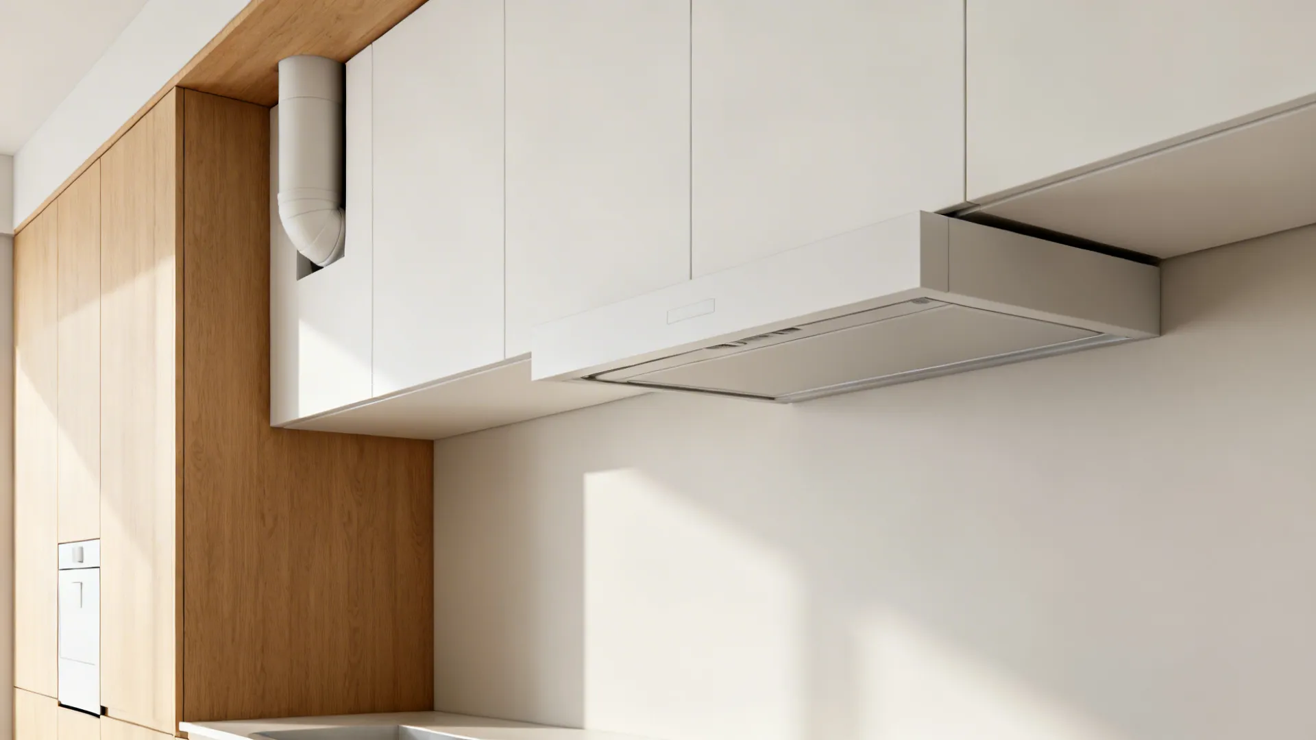 Integrated side duct in a minimalist overhead cabinet run