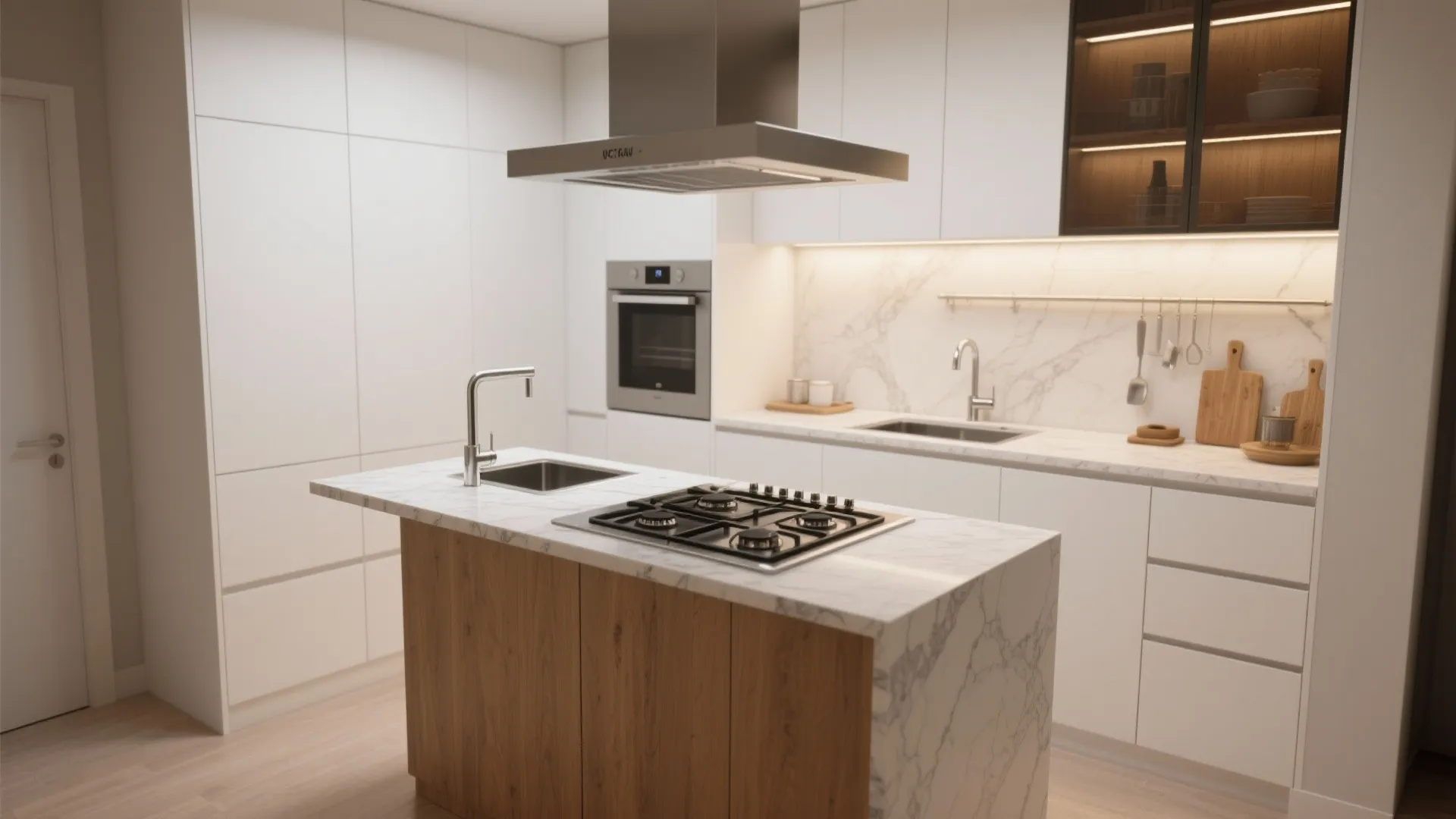 3. Integrated island with cooktop or sink