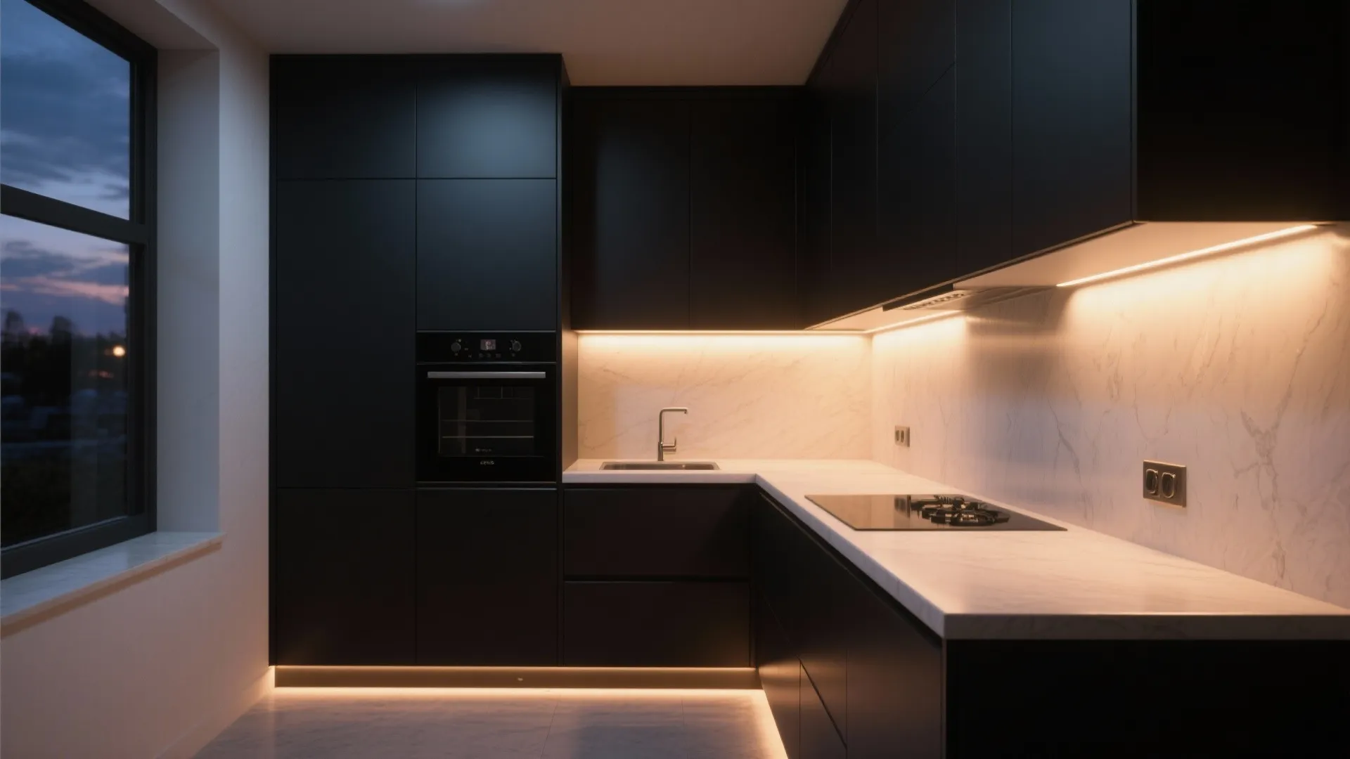3. Matte cabinets with integrated lighting