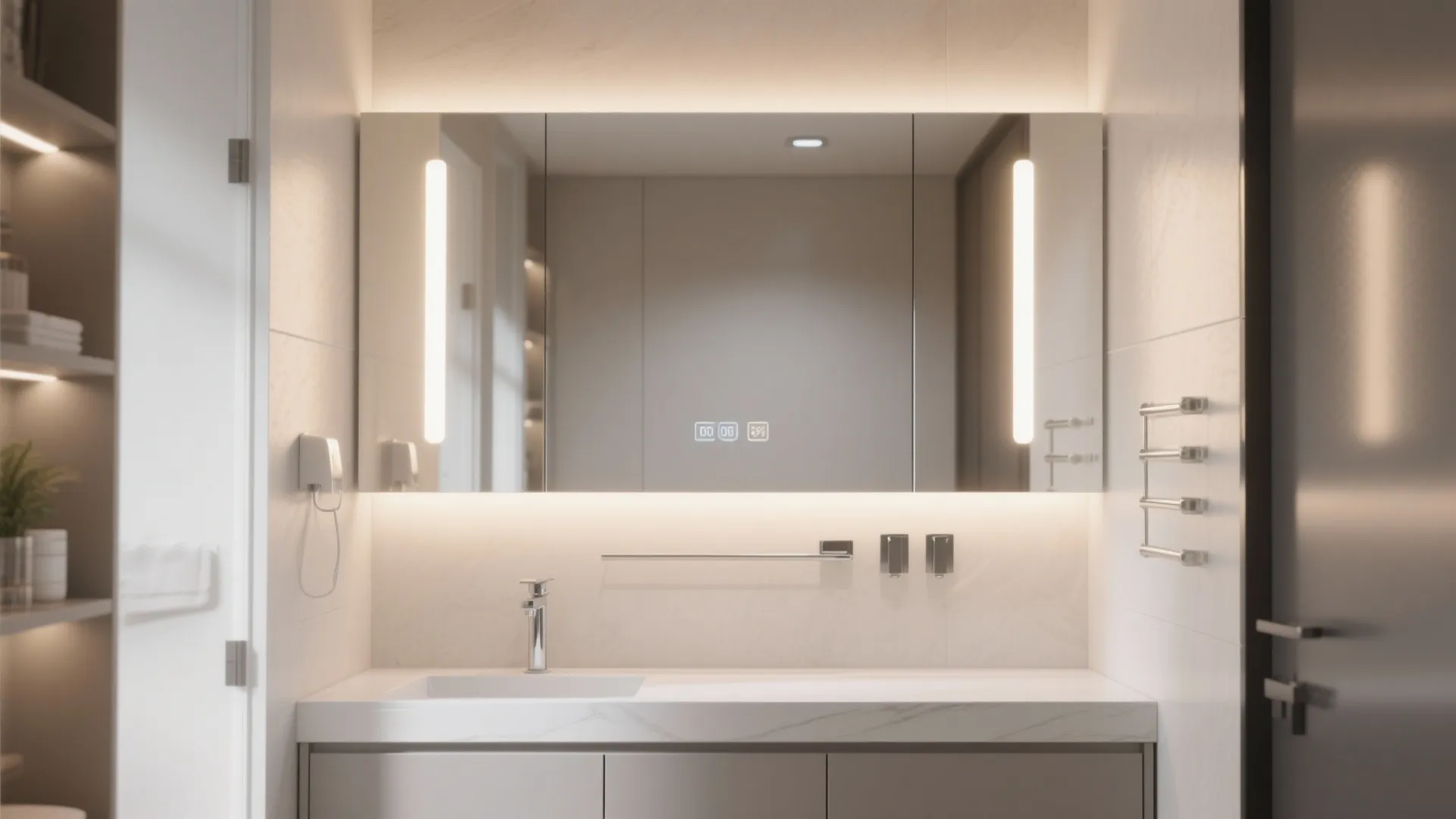 Integrated mirror-cabinet with task lighting