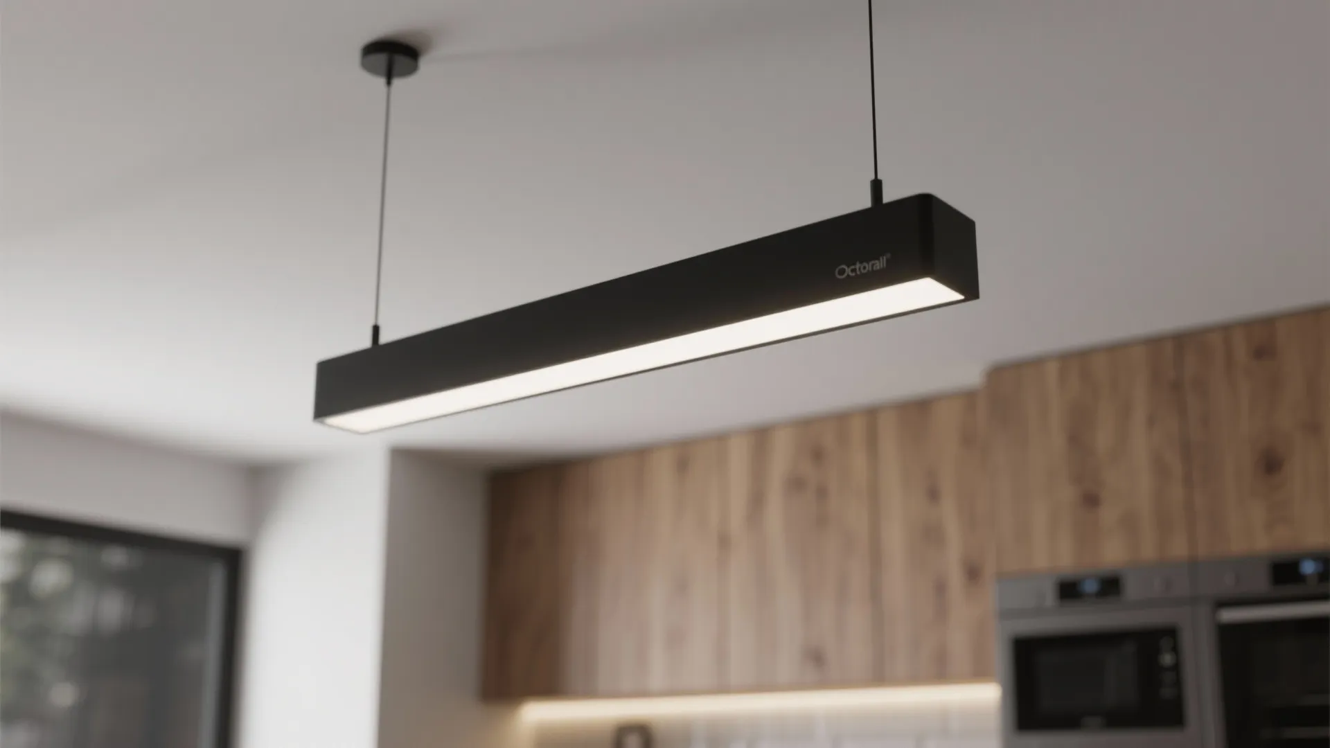 5. Integrated LED black pendant for minimalist kitchens