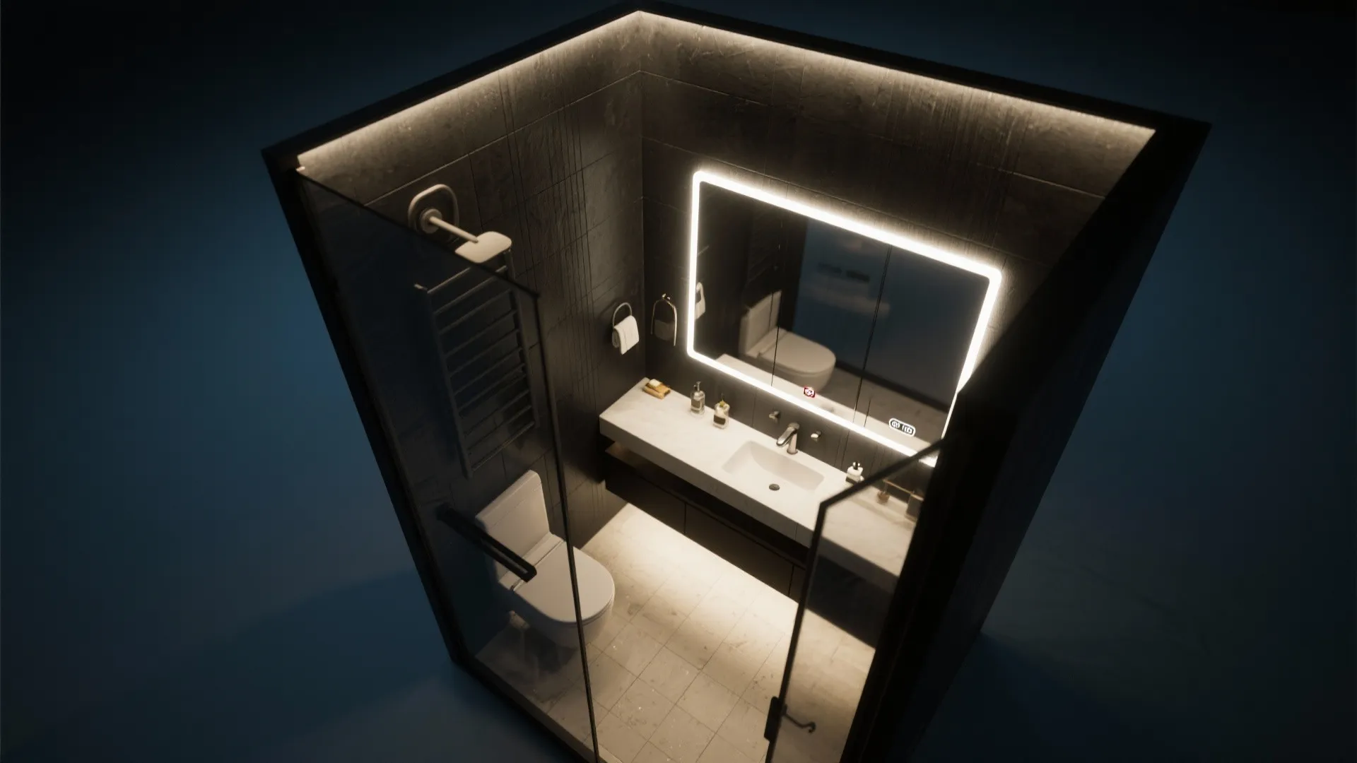 5. Black Wallpaper with Integrated Lighting