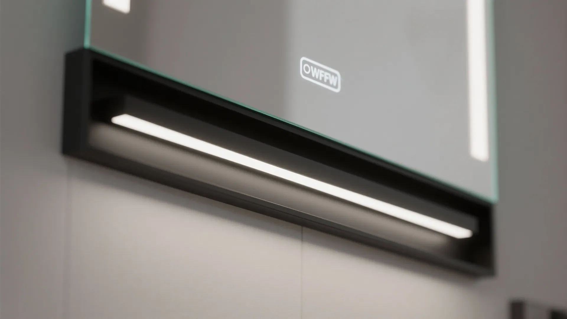 4. Matte black linear fixtures integrated with mirror