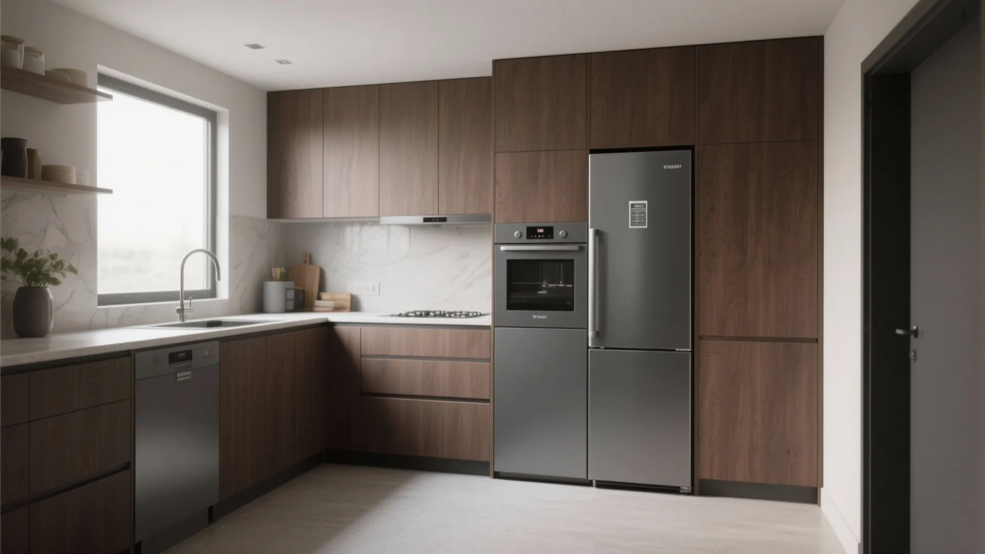 5. Matte grey appliances and integrated storage