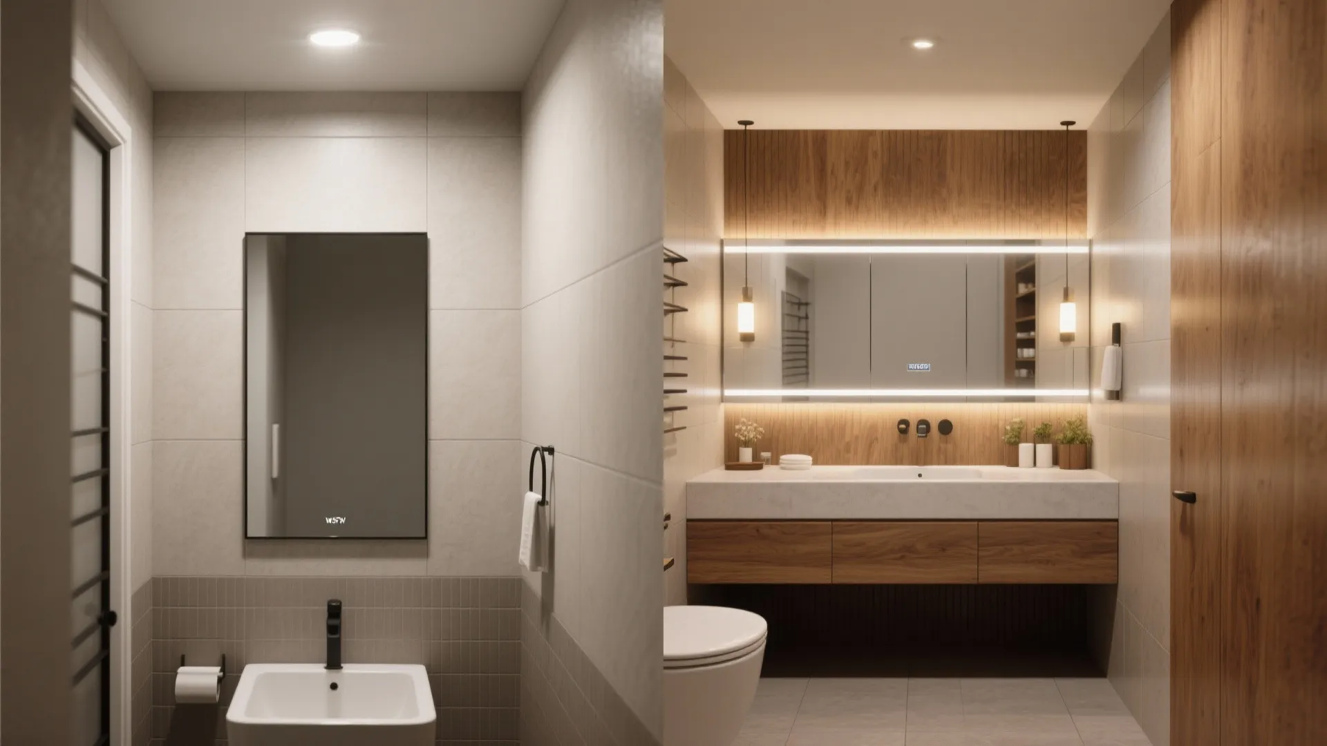 4. Integrated Lighted Mirrors with Accent Wall Lights
