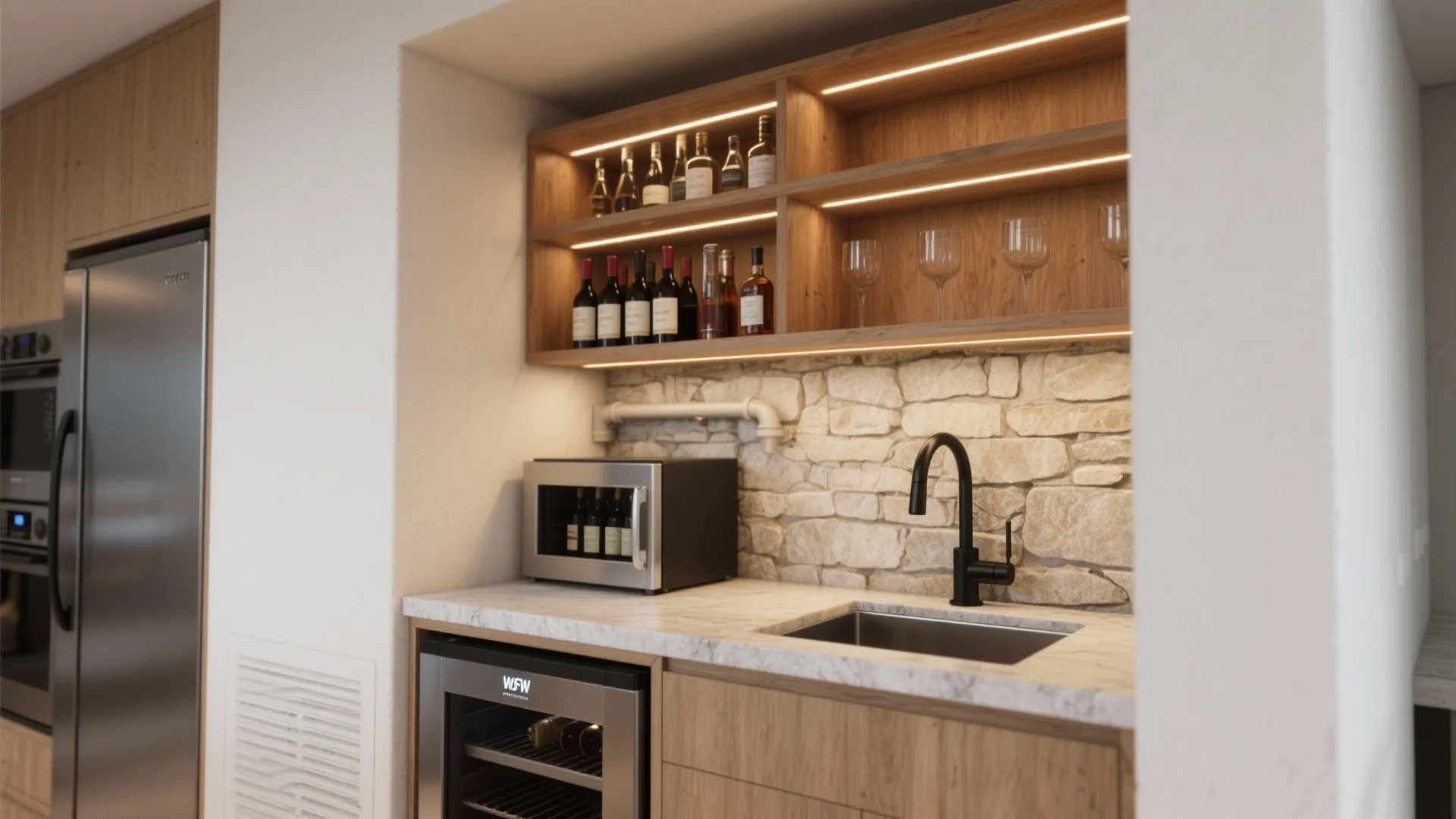 5. Integrated nook near the kitchen or media wall