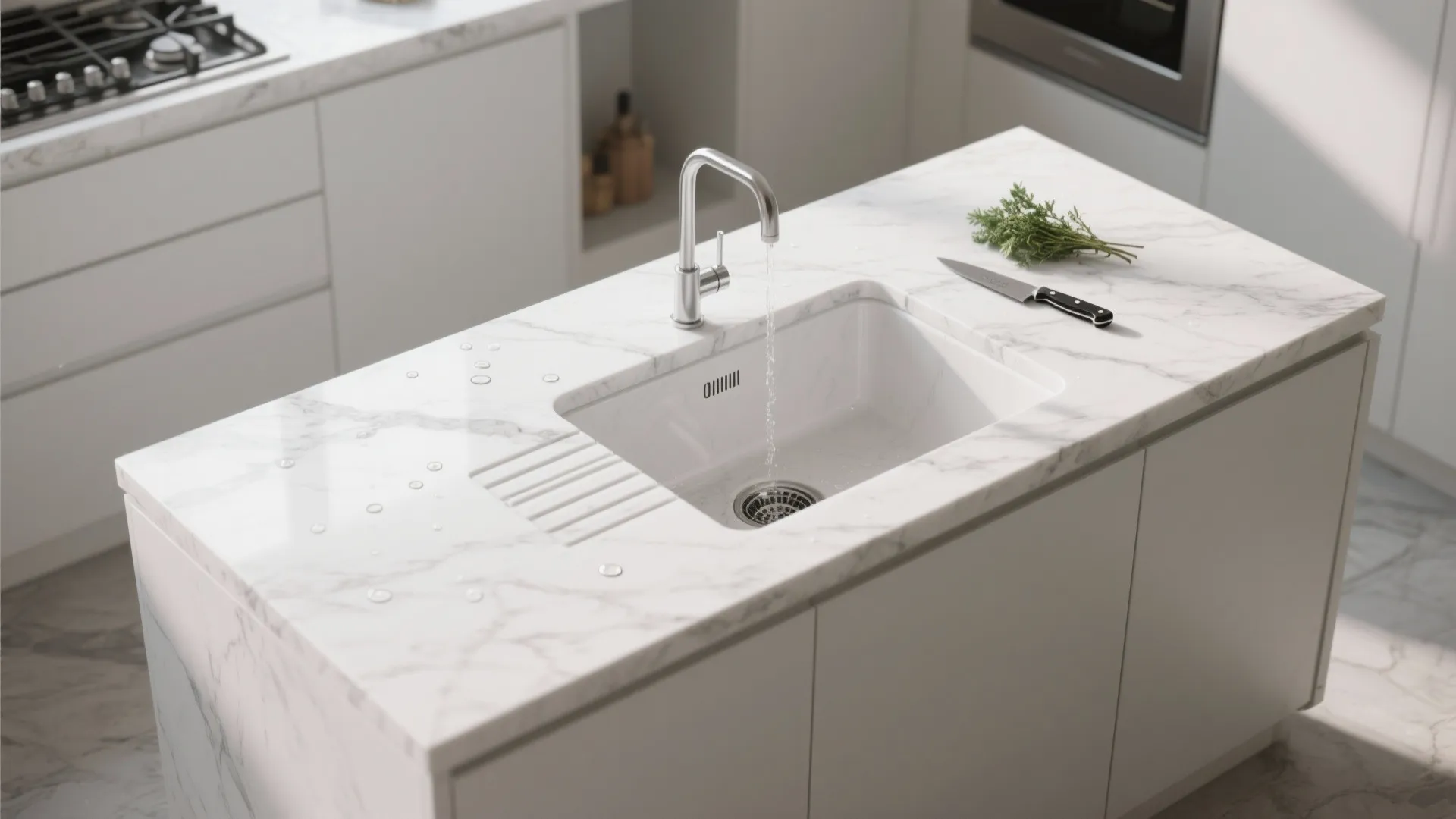 3. Integrated Prep Sink and Marble Drain Board