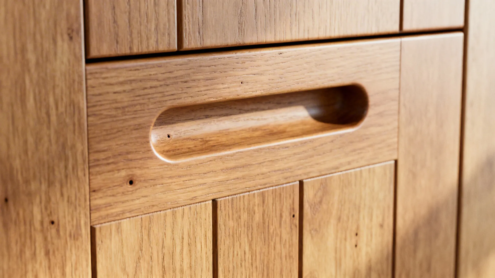 Rift-Cut Oak With Vertical Grain and Integrated Pulls