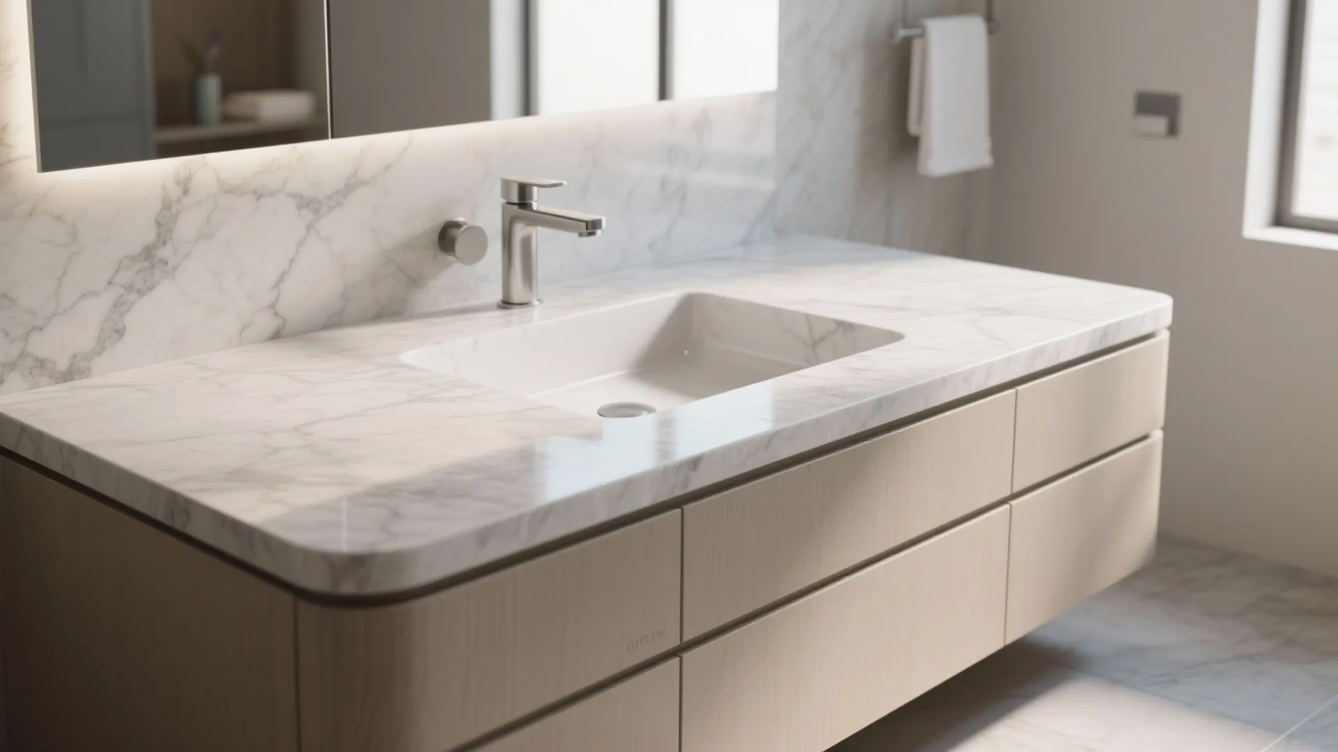 3. Stone Counters with Integrated Sinks