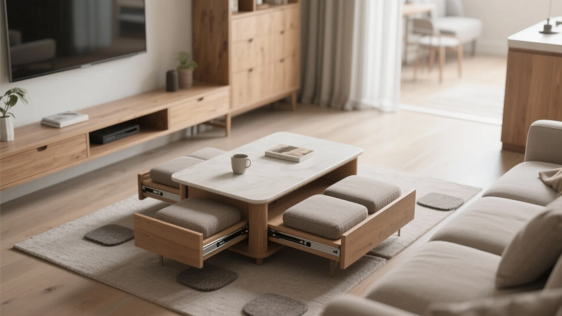 Compact Coffee Table with Integrated Seating