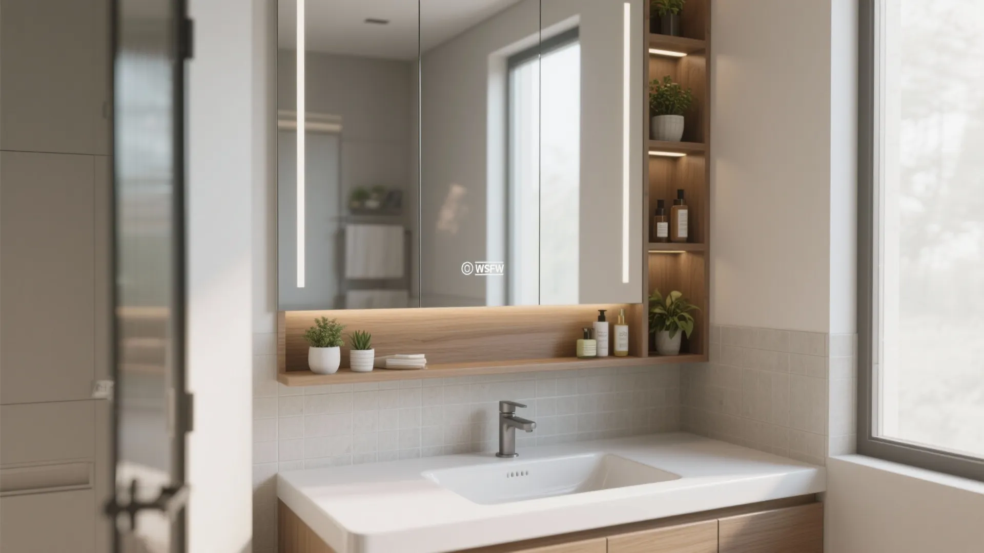 2. Integrated Shelf and Over-Sink Mirror