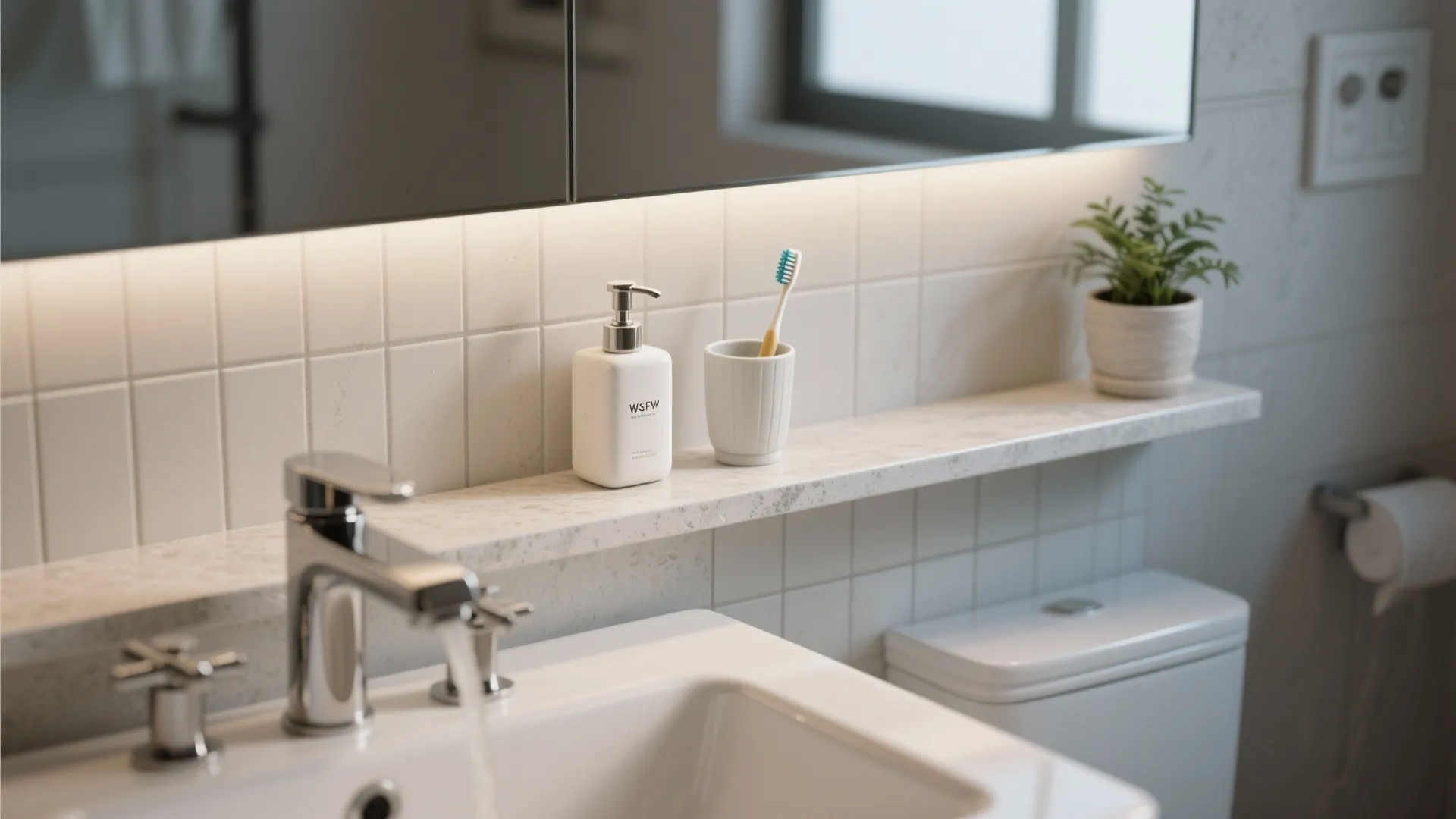 2. Integrated Shelf Behind the Faucet