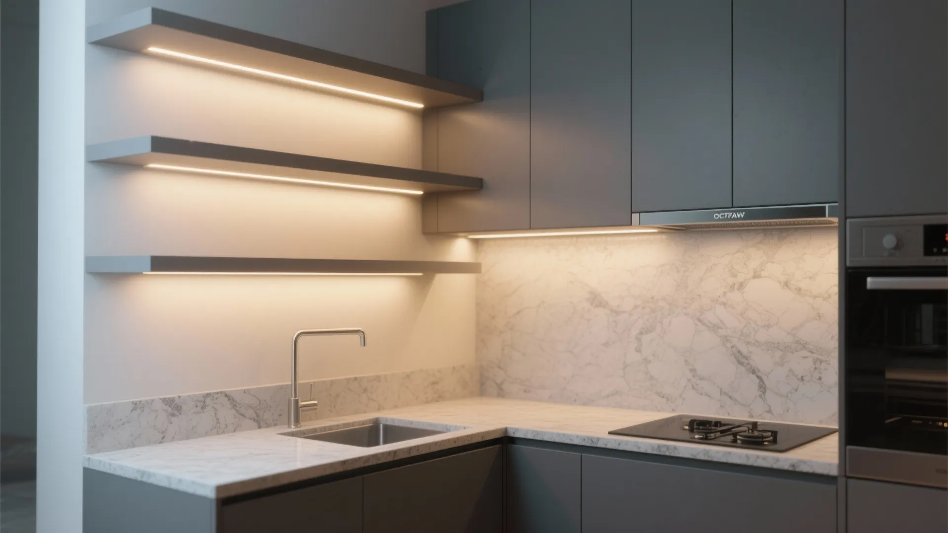 3. Integrated LED Shelving and Niche Lighting