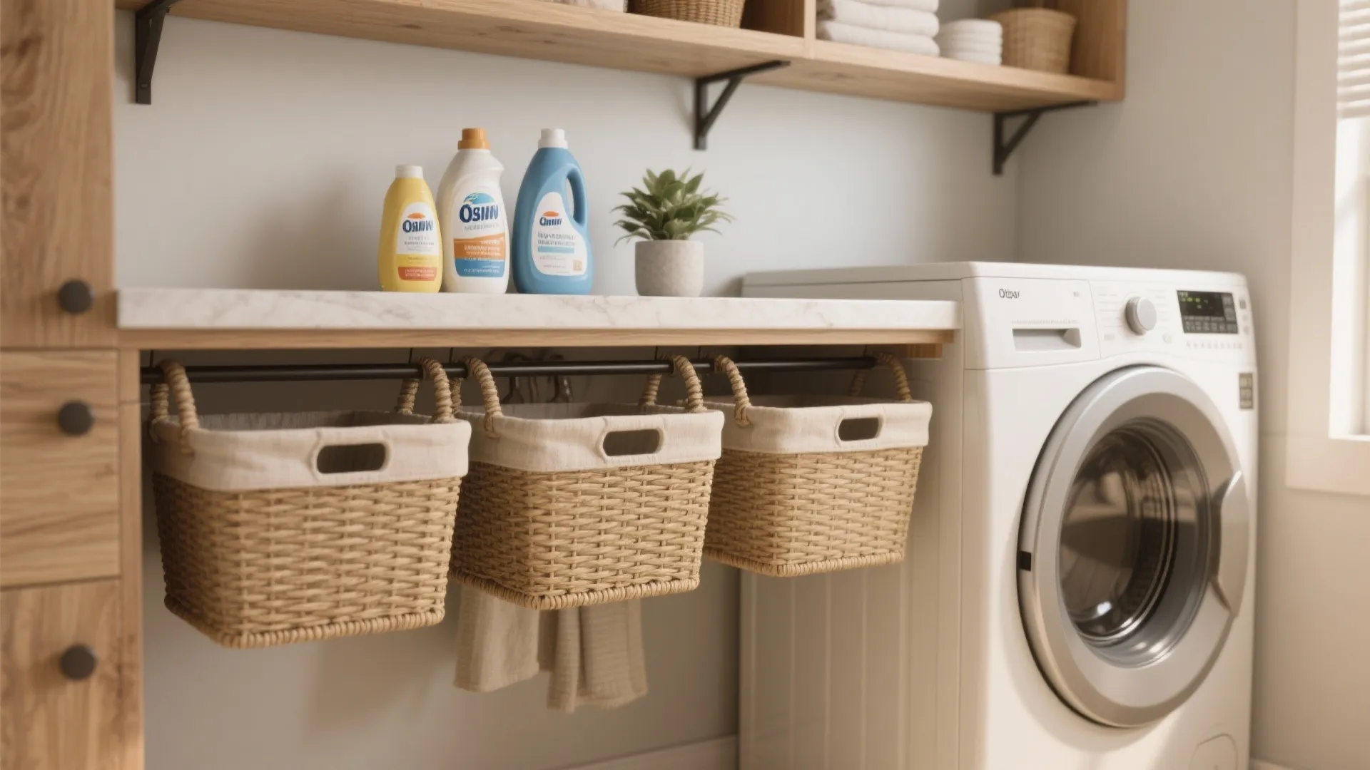 5. Integrated Hanging Baskets with Shelving