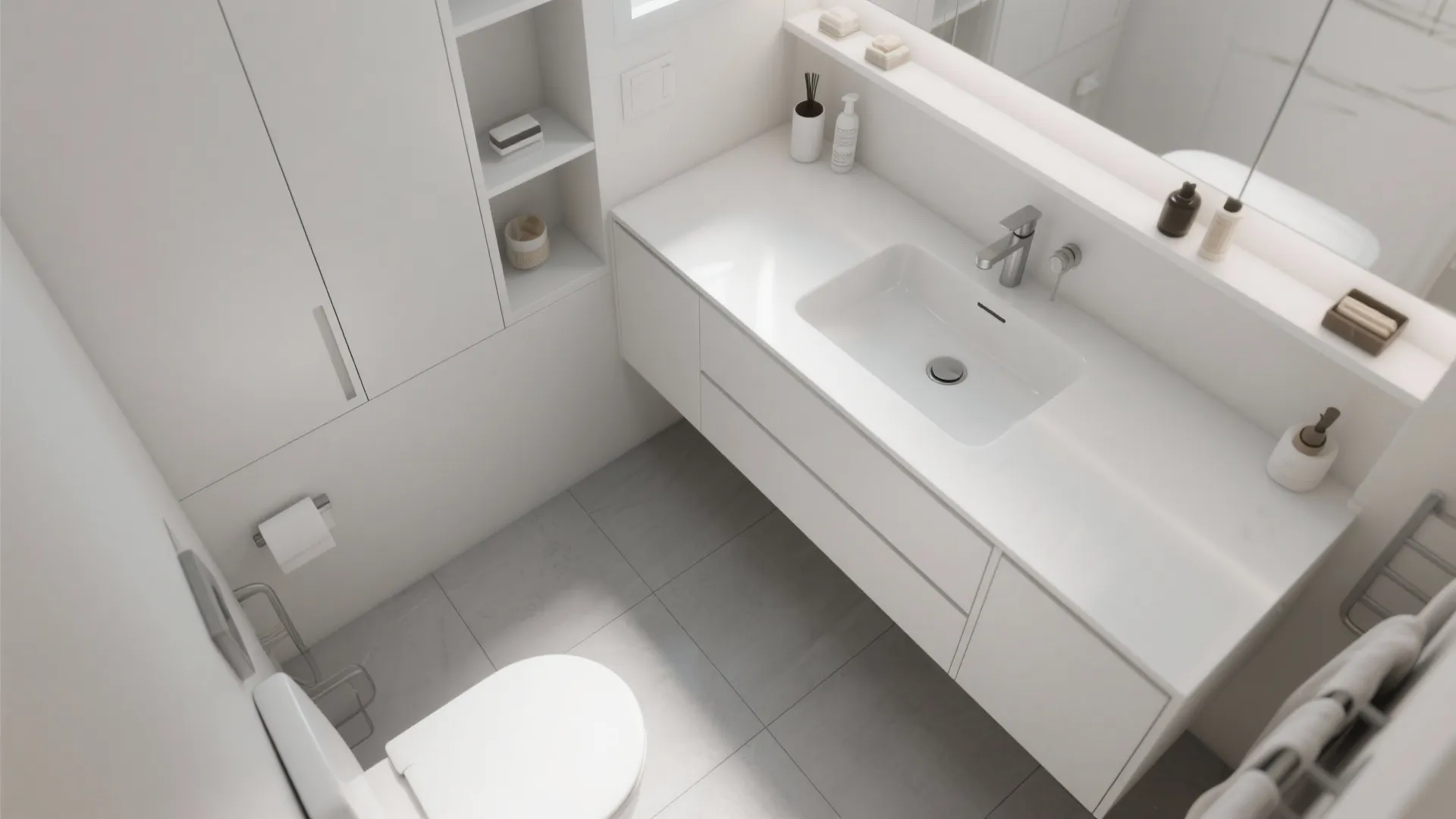 4. Compact Integrated Sink Vanity: Minimal and Practical