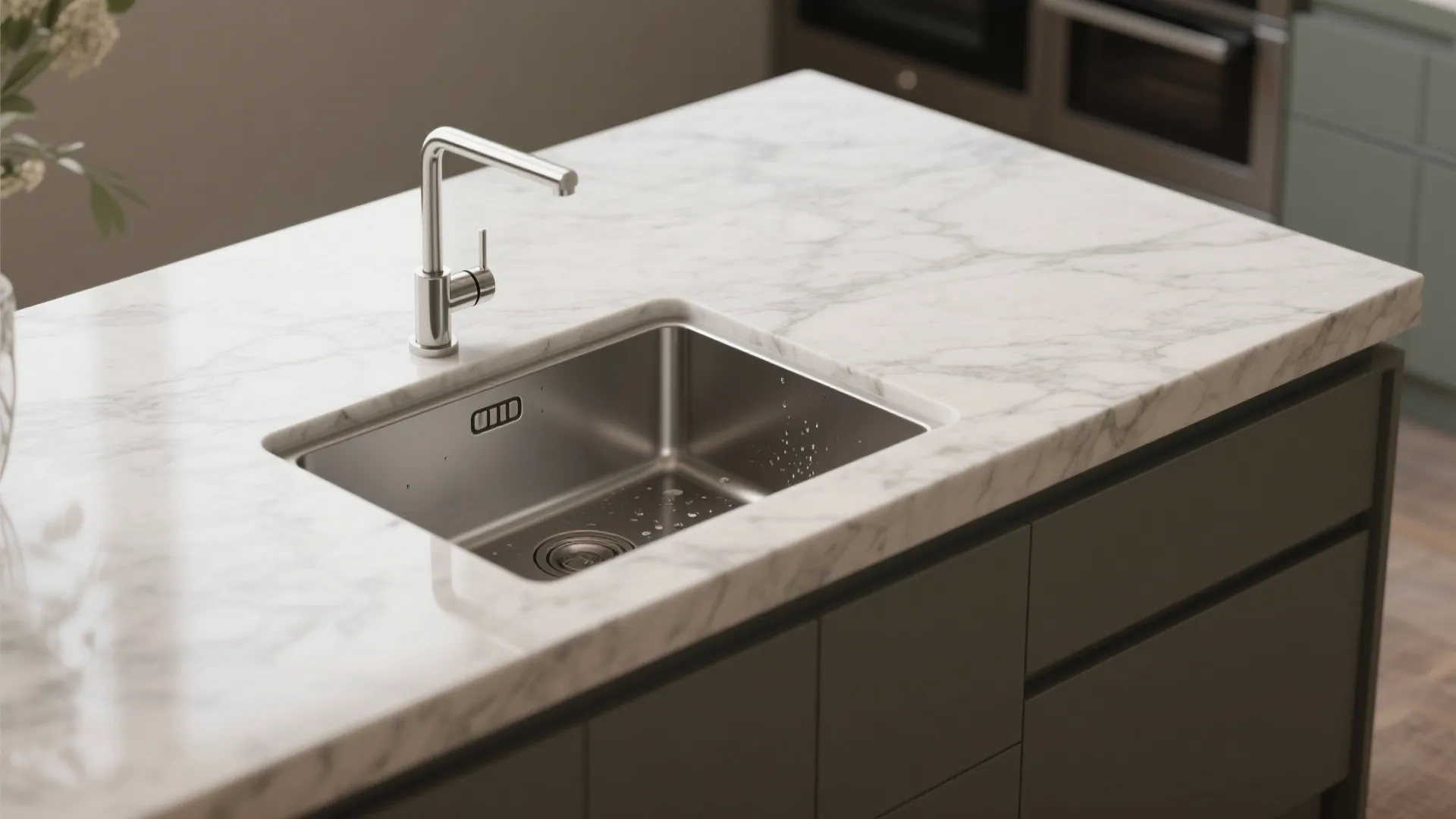 4. Integrated sink island with marble surface
