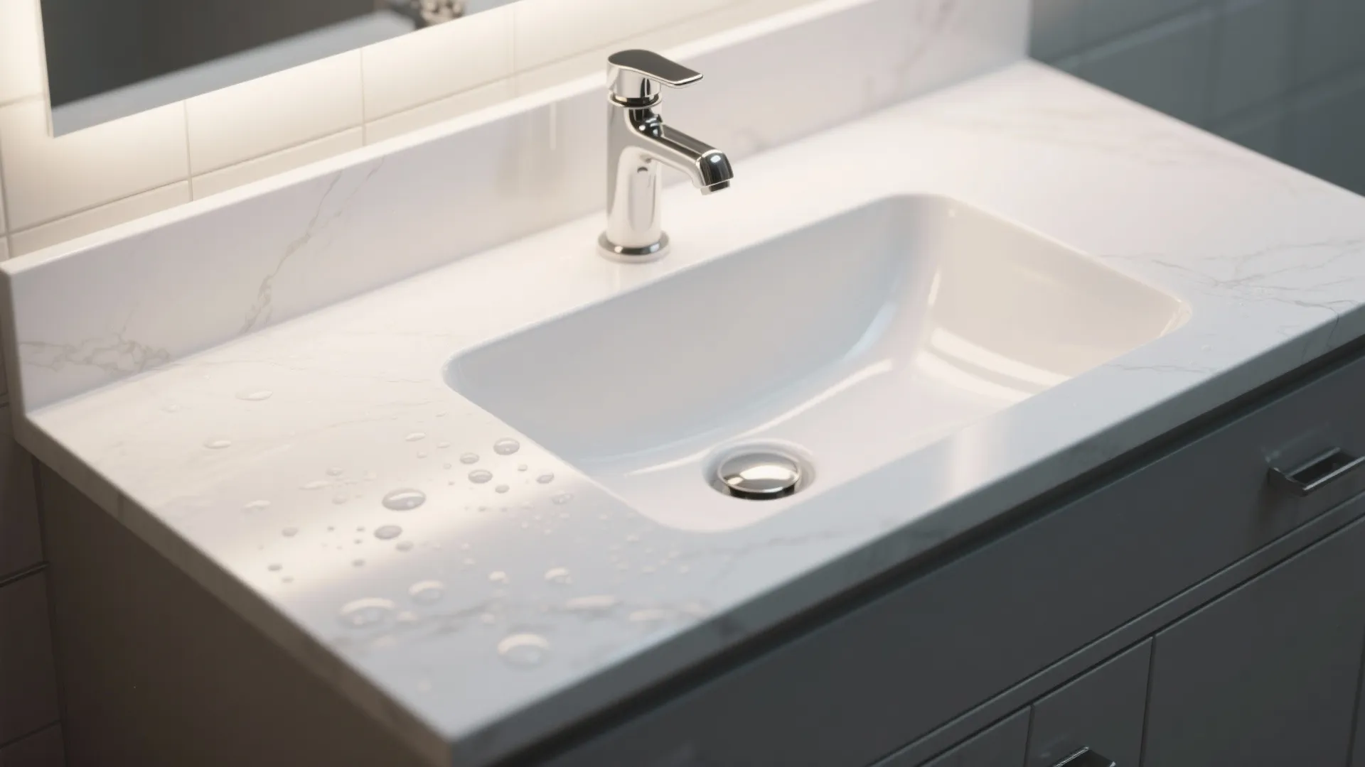 3. Vanity with Integrated Sink for Minimalist Cleanliness