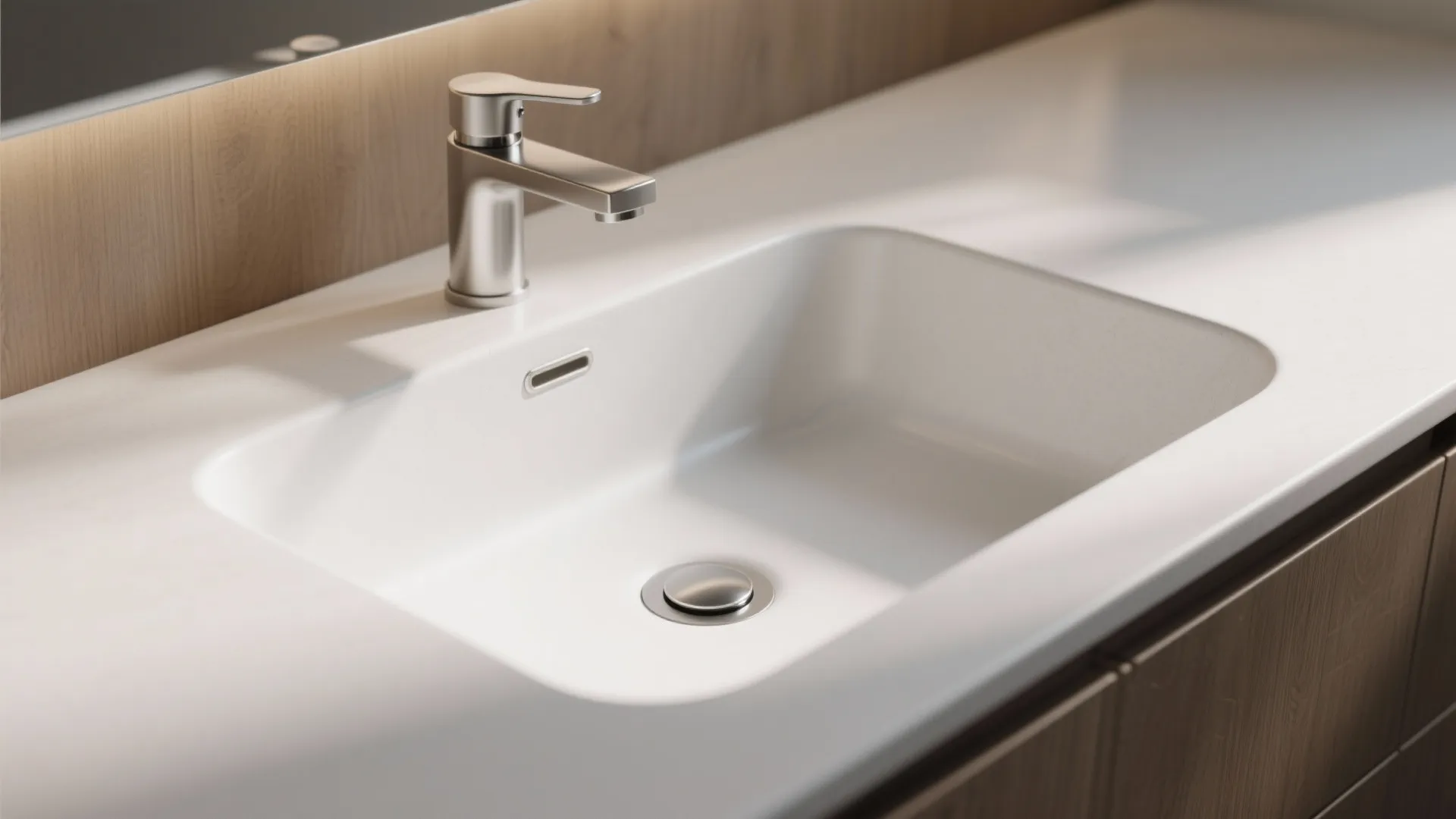 Integrated countertop basin in solid surface