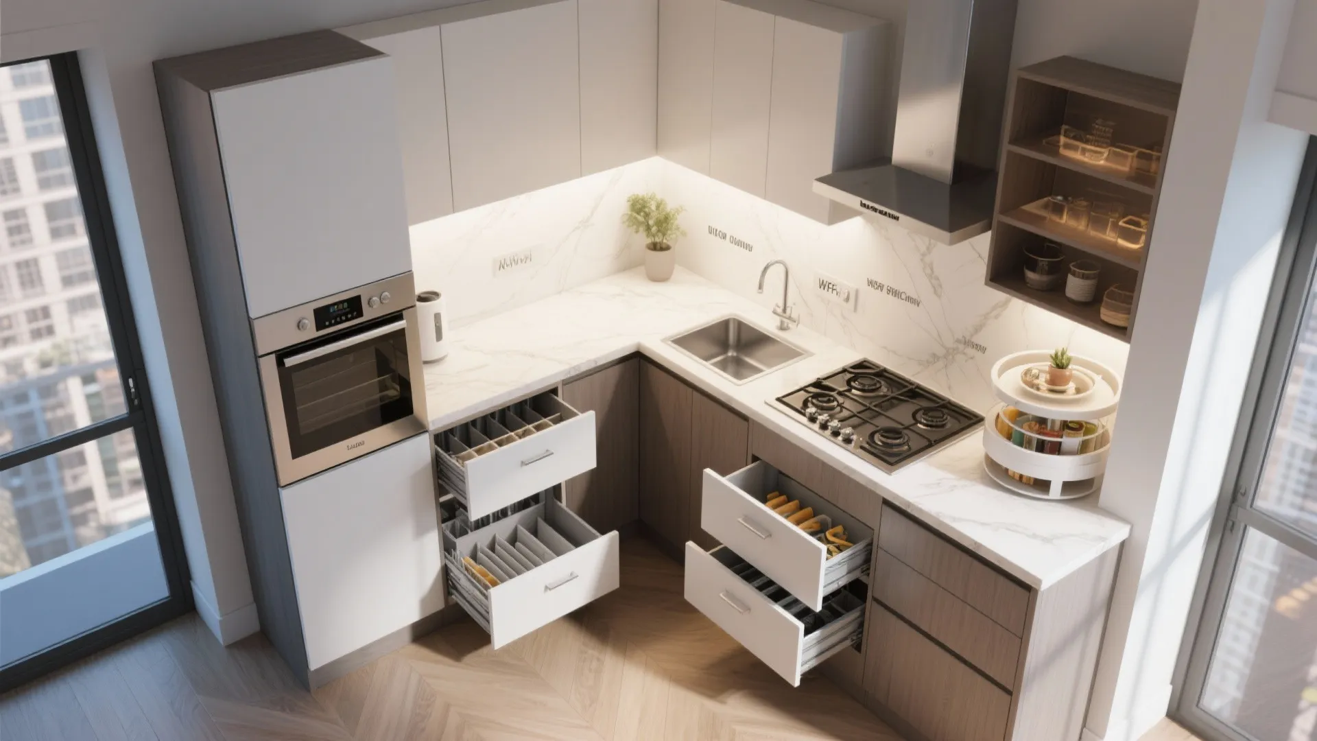 4. Integrated storage for small kitchens