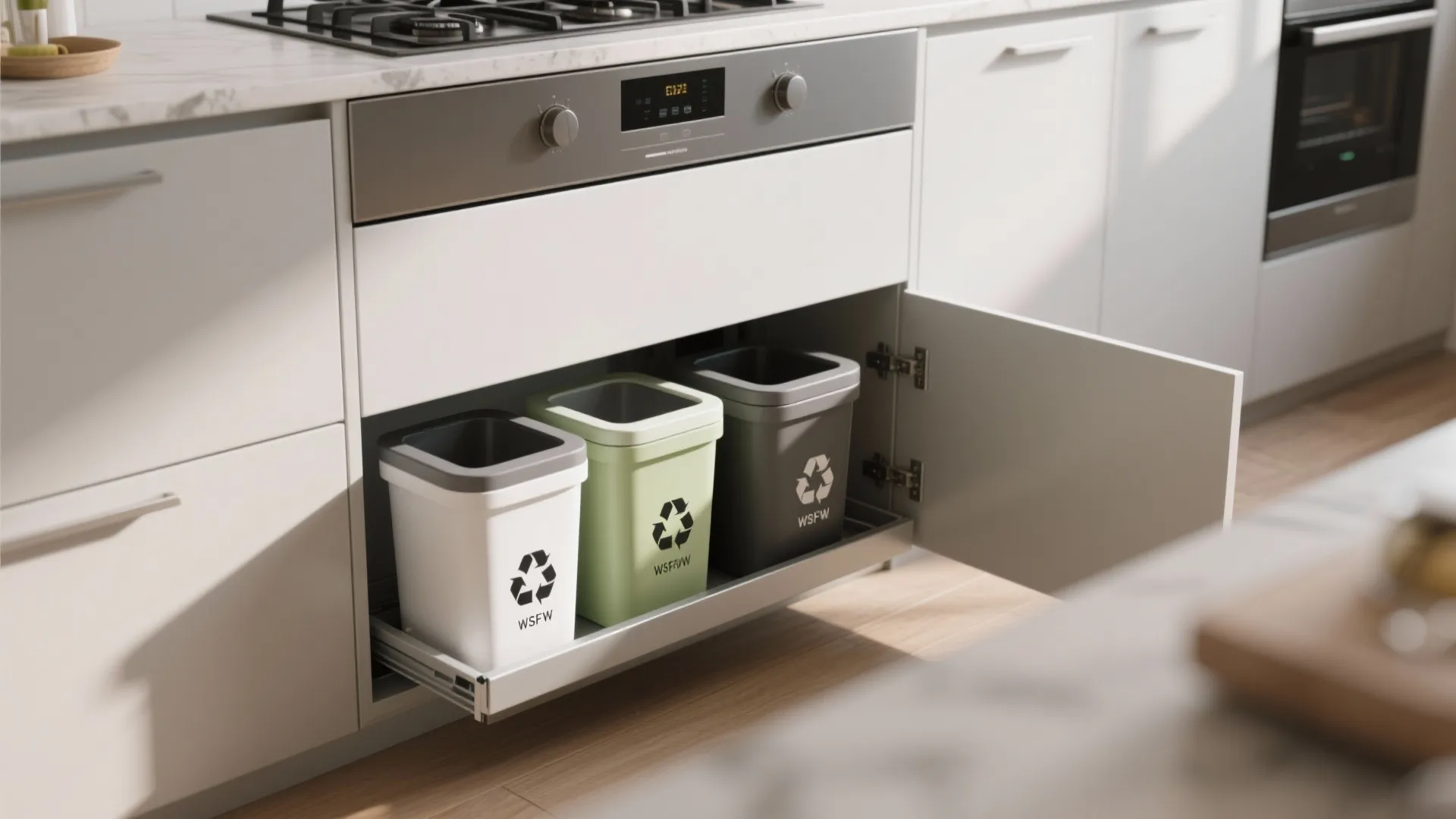 5. Integrated Trash and Recycling Bins