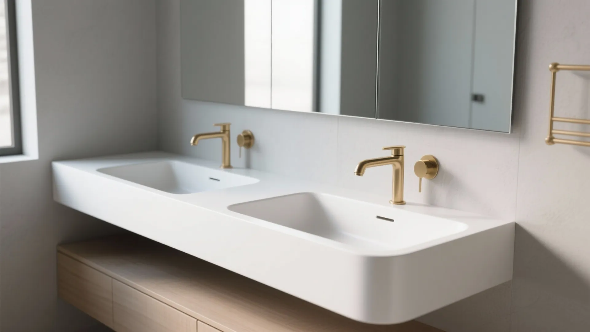 Integrated solid-surface trough sink for family use