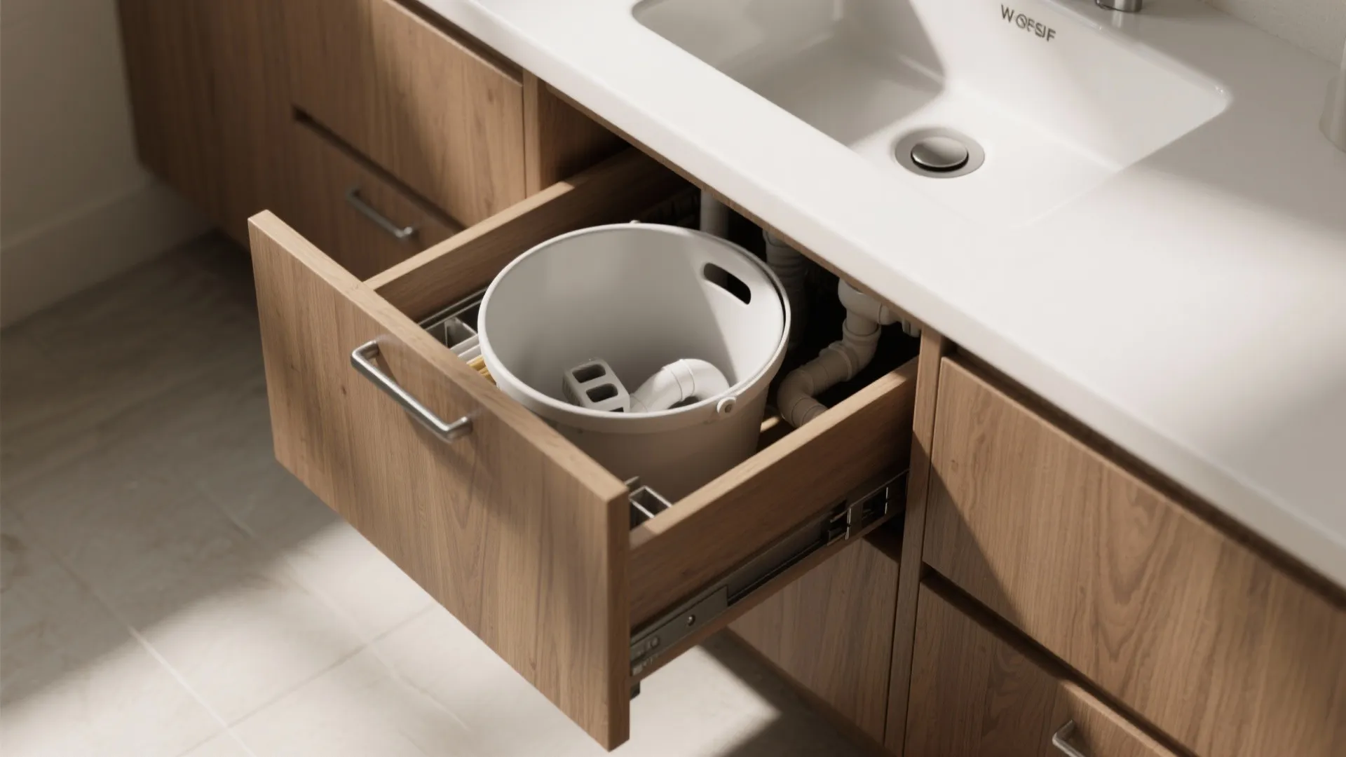 3. Integrated Vanity Bins for a Seamless Look