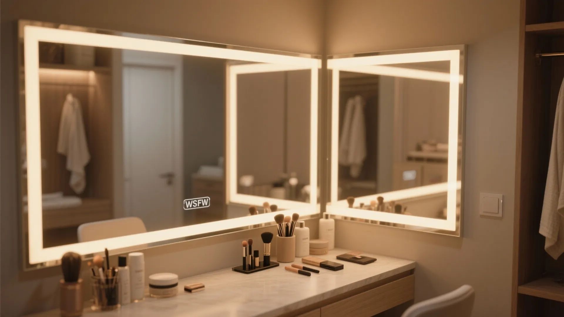 Integrated vanity with soft lighting