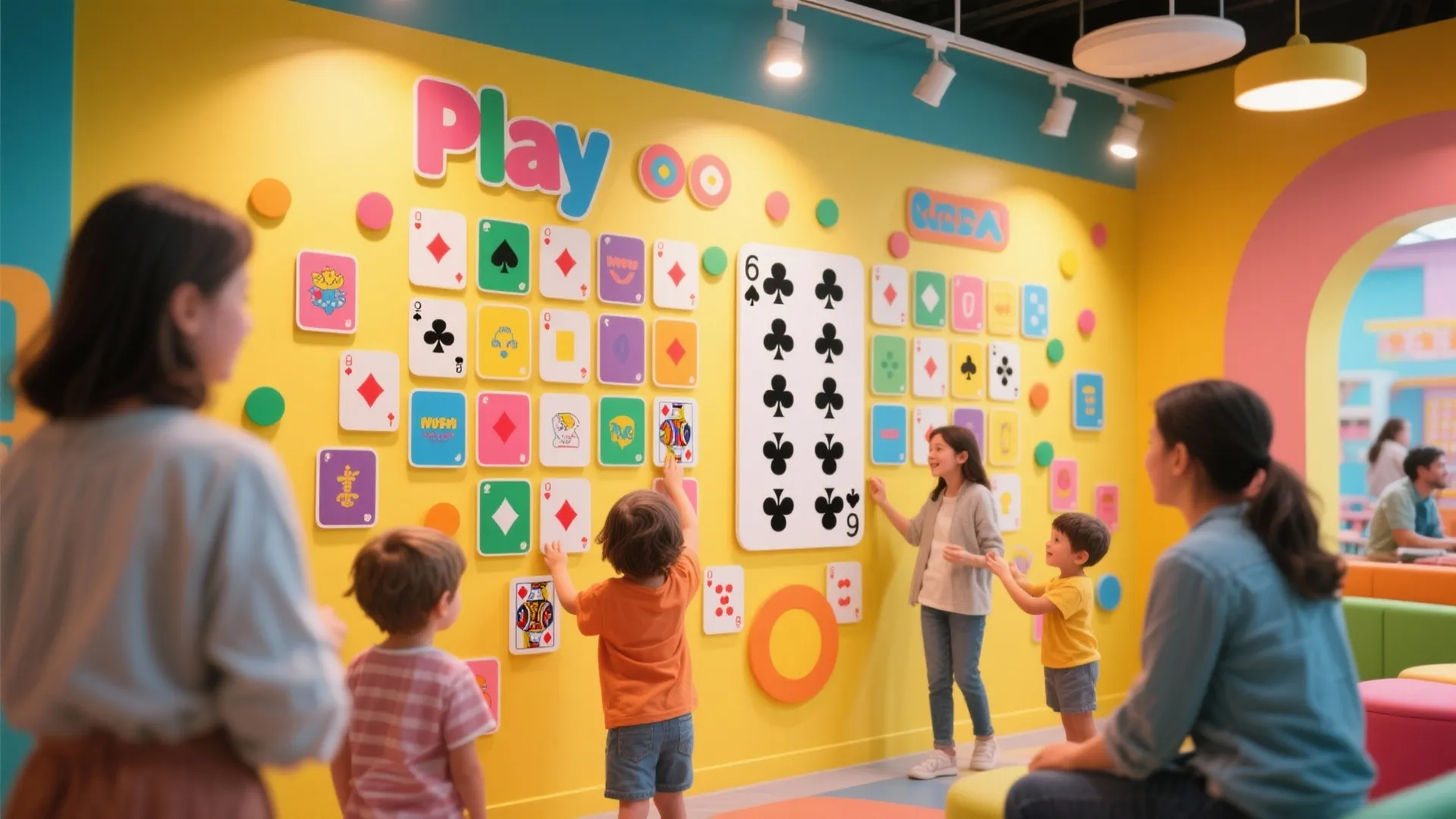 Interactive magnetic playing card wall in social space