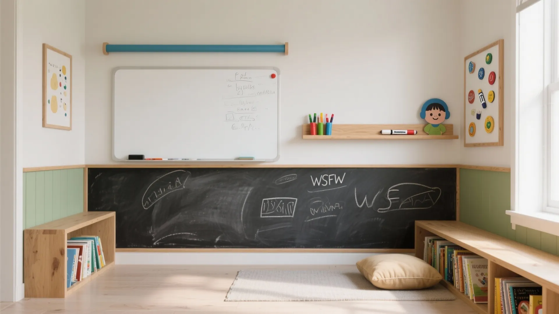 Interactive walls: chalk, whiteboard, and magnetic zones