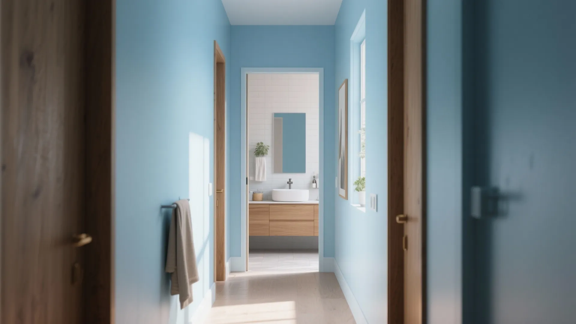 5. Interior Continuity — use light blue inside to extend the exterior mood