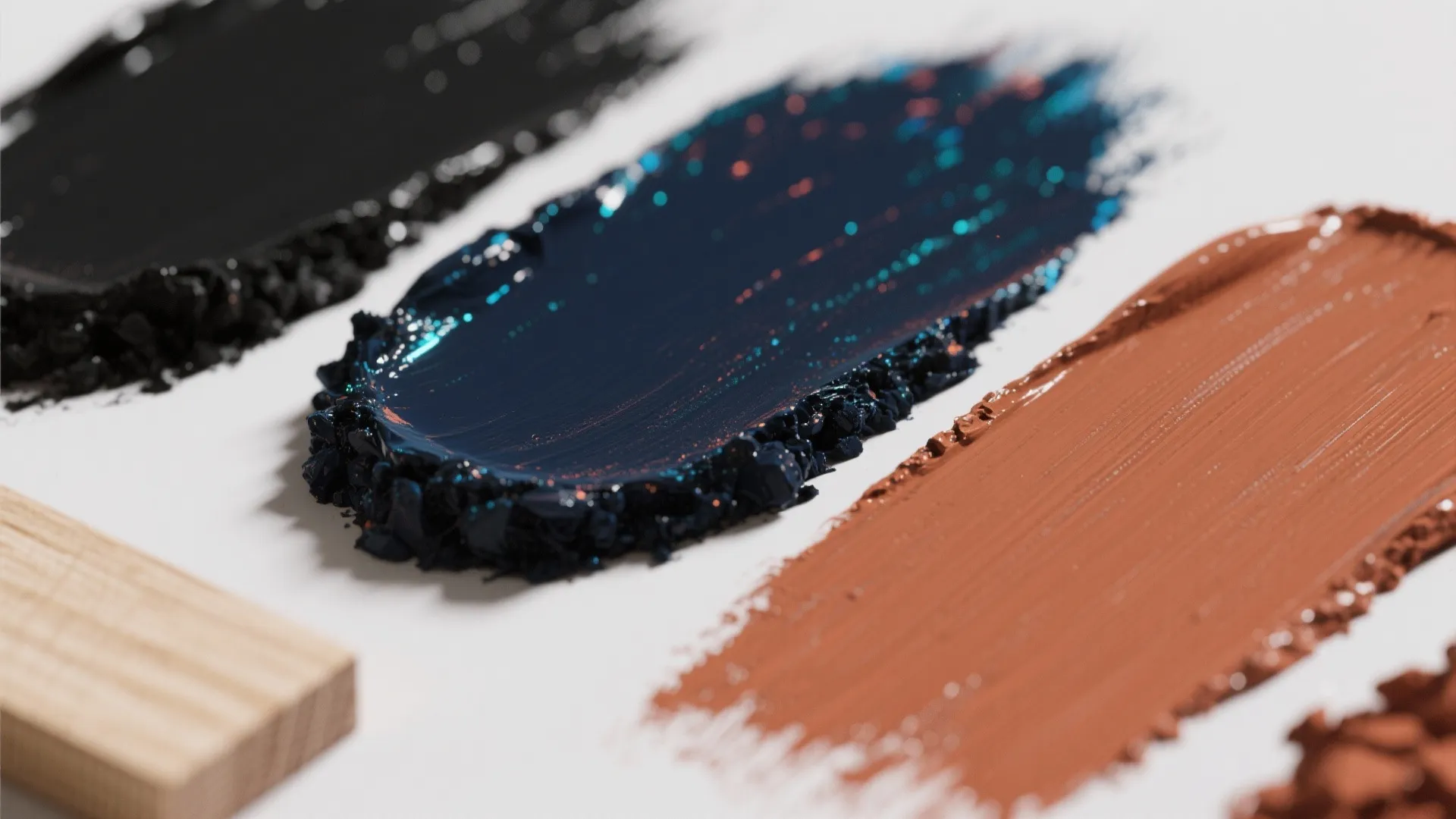 Macro view of dark paint swatches with infrared-reflective pigments showing sheen and texture.