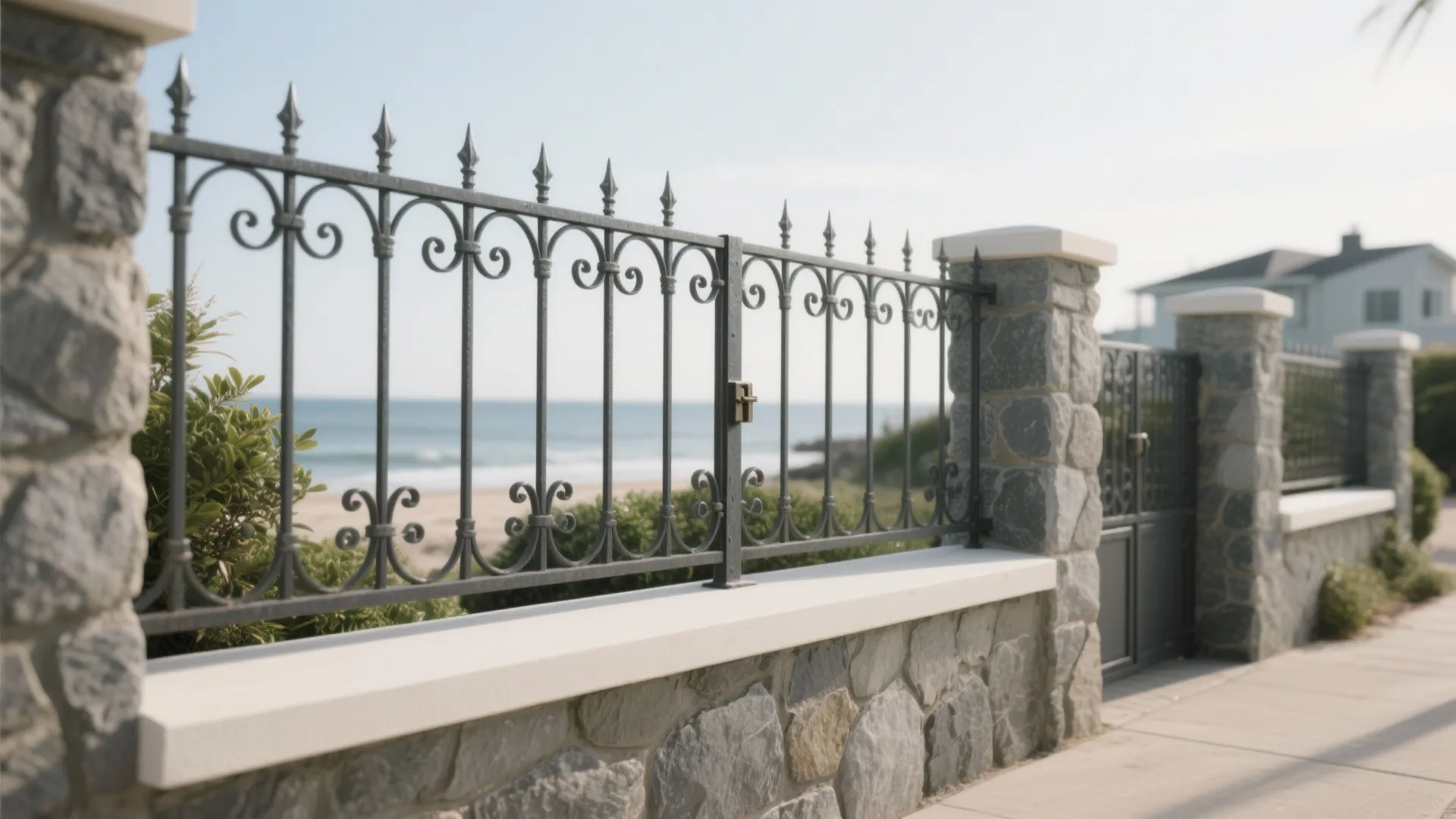 Wrought-Iron Grilles Over Low Walls