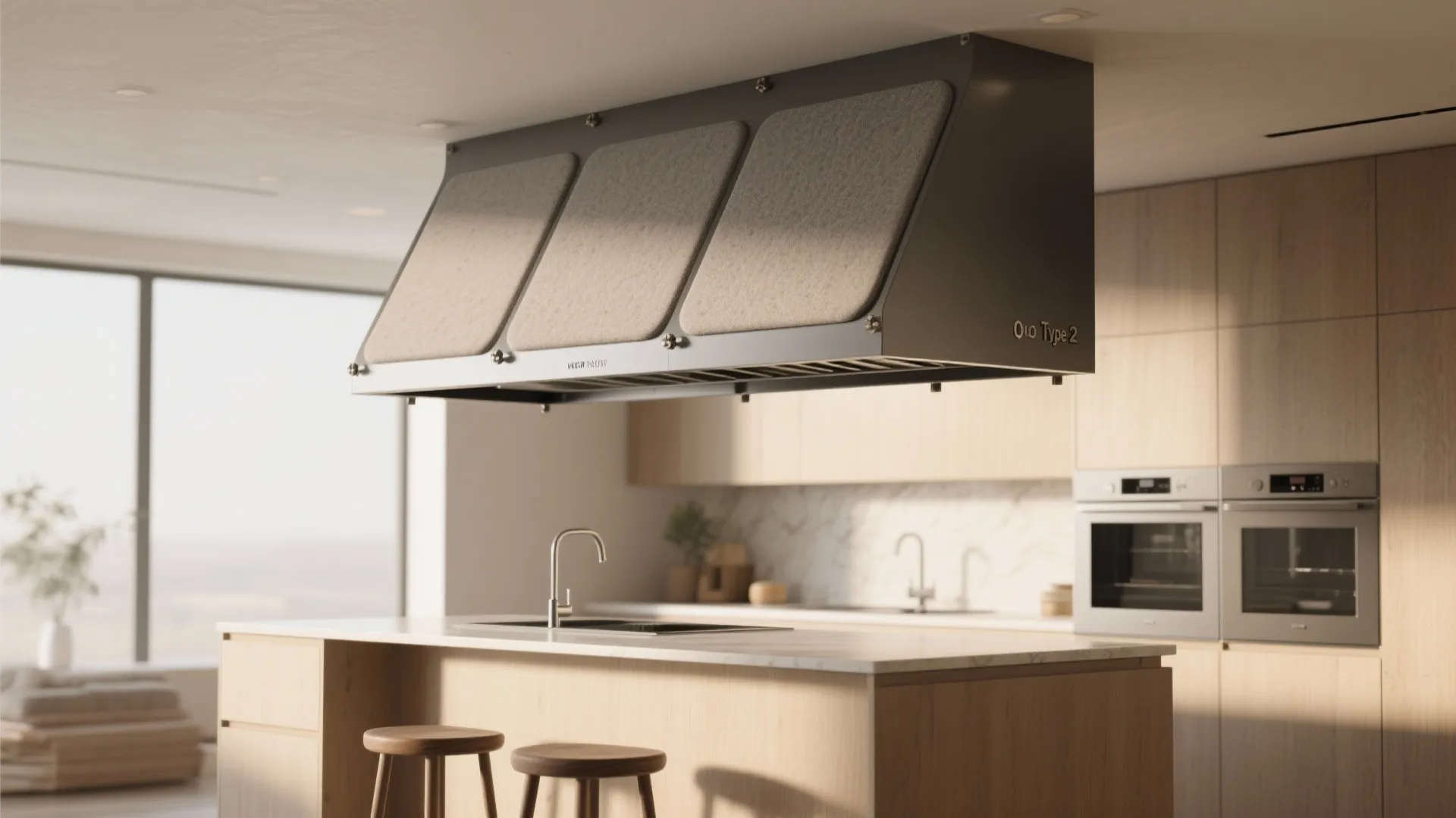 5. Ceiling-mounted island Type 2 hood with acoustic dampening