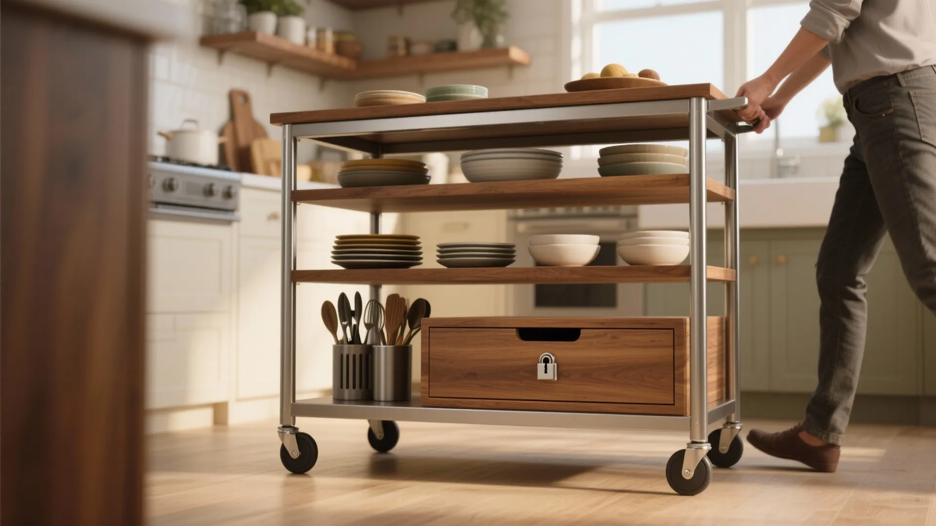 4. Multi-tier island cart on casters