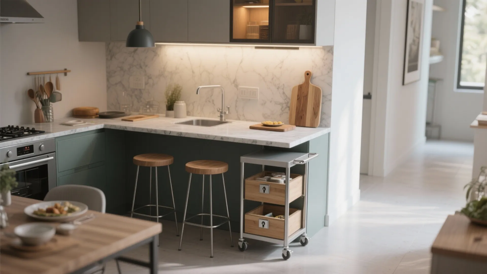 4. Multi-use islands and carts: kitchen meets dining
