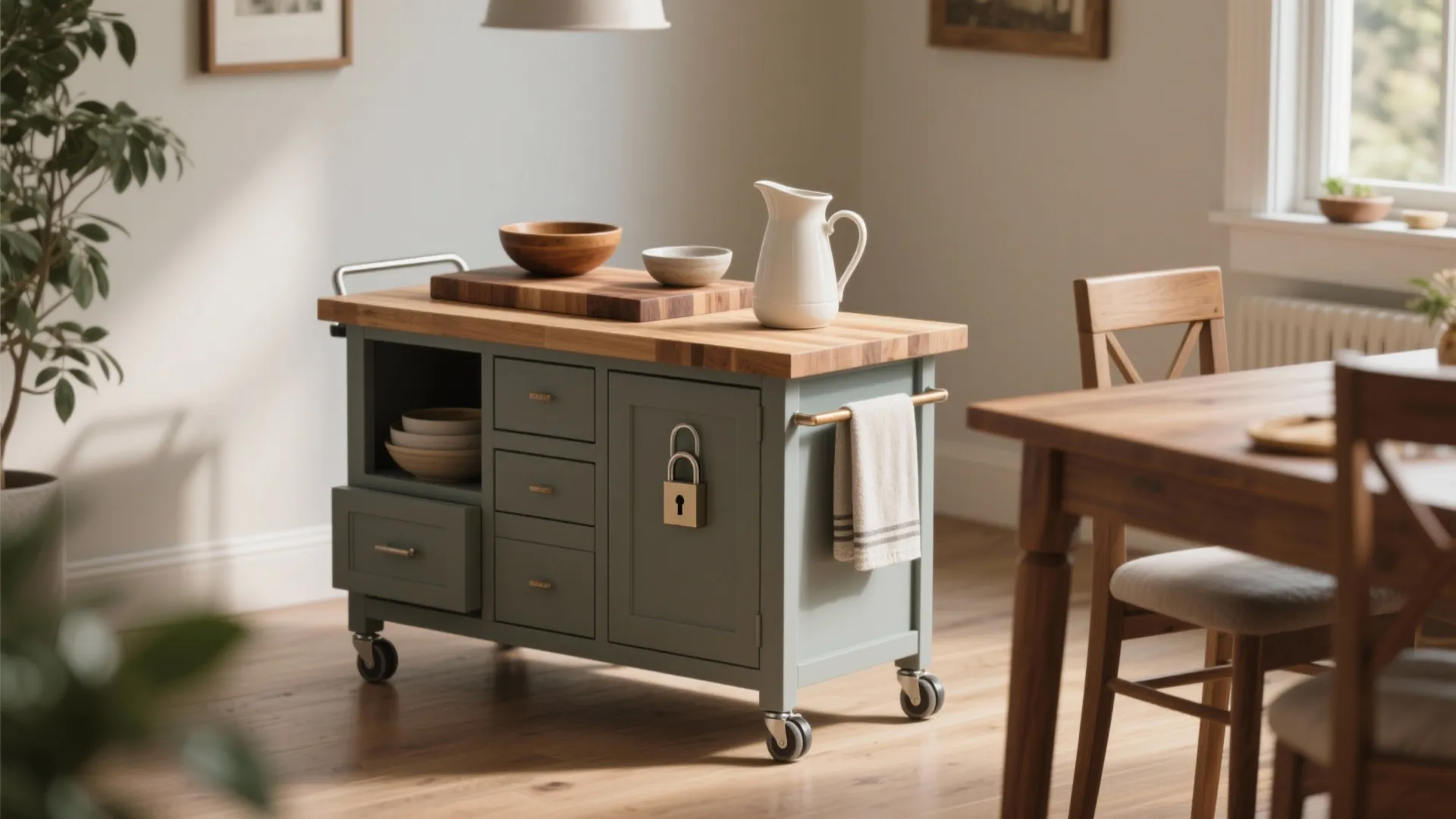 4. Multi-functional buffet island on casters