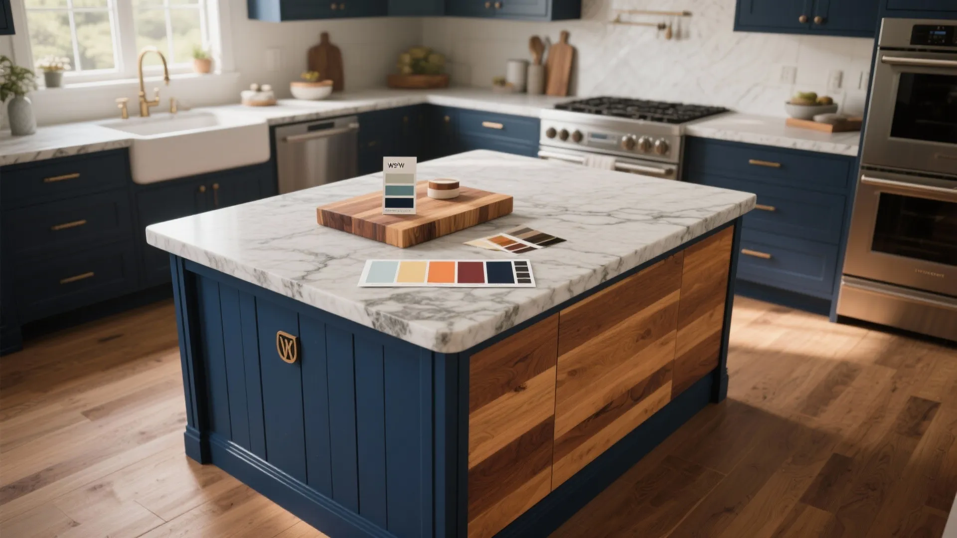 1. Make the island the focal point with color or texture