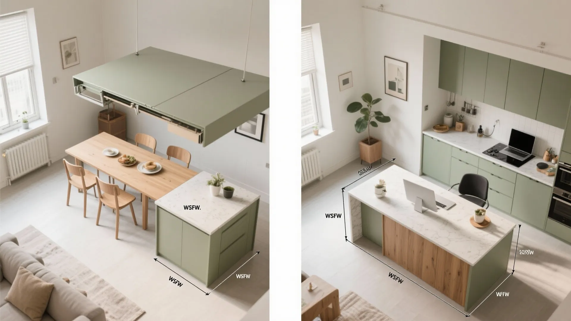 Flexible islands and fold-away dining