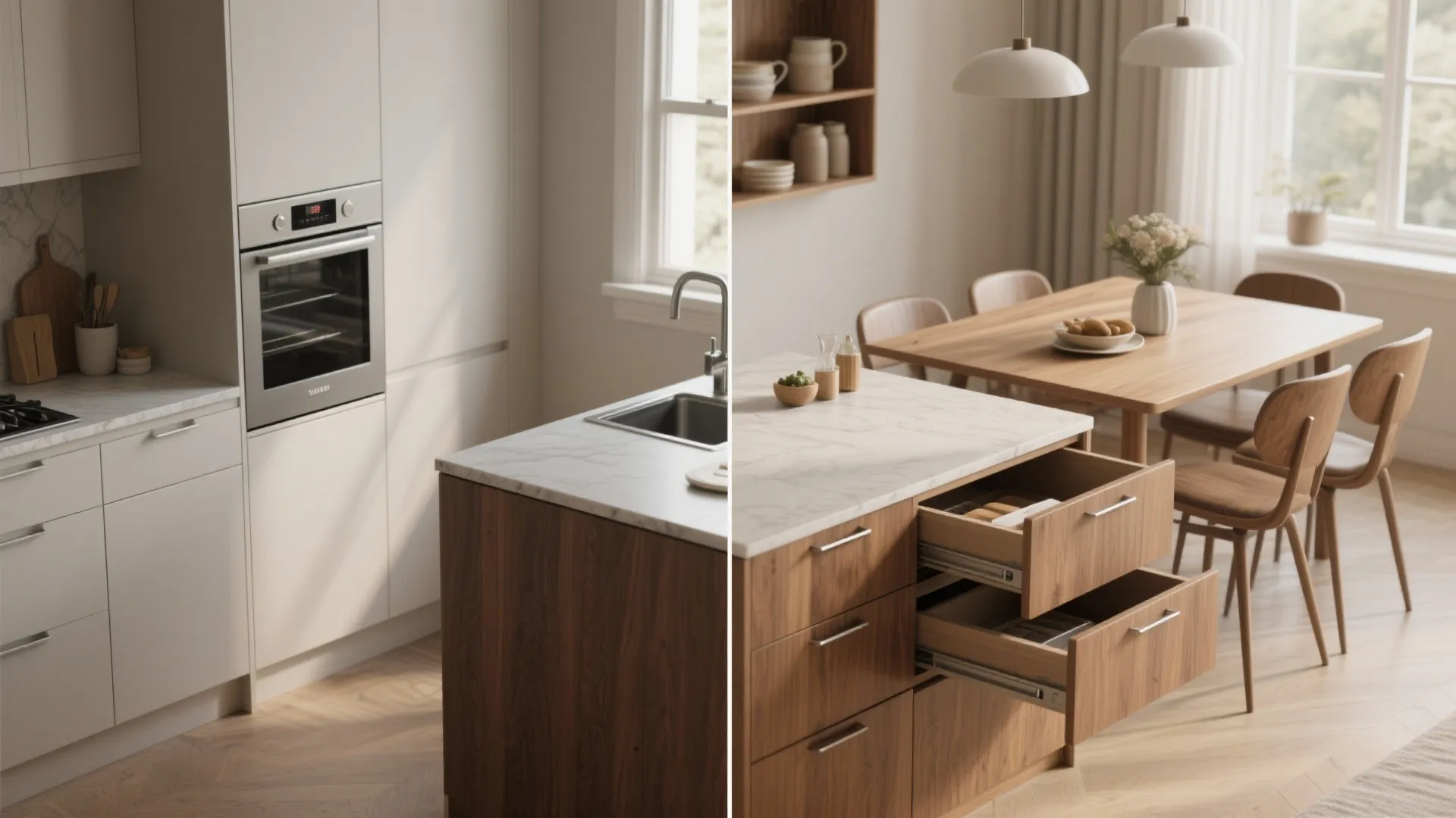 5. Convertible island-table with drawers and appliance garage