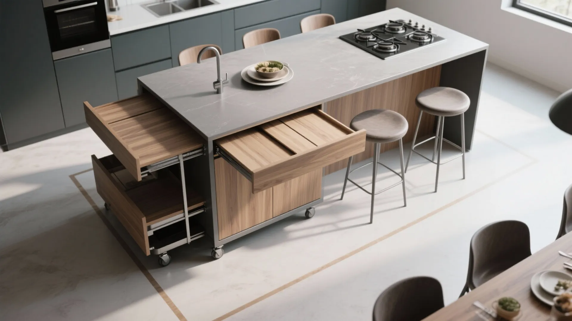 3. Multipurpose island or console that converts